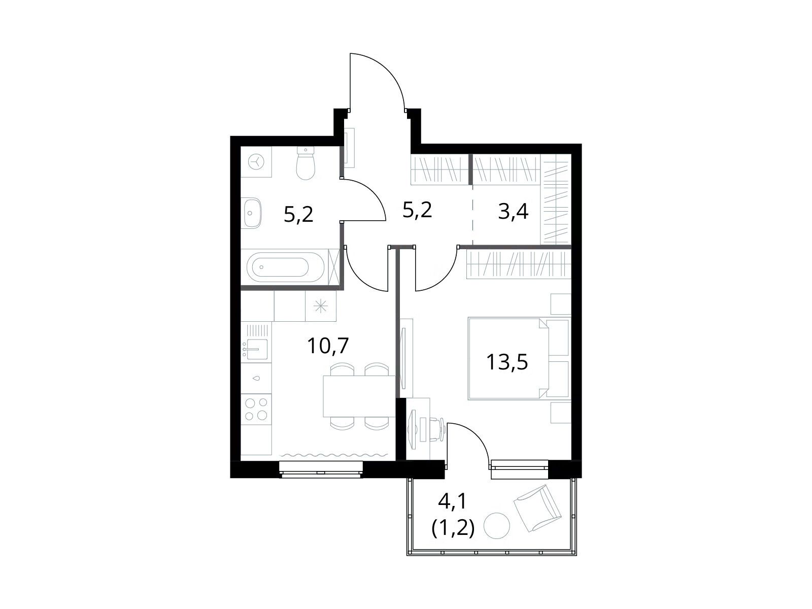 Планировка: 1-комн. квартира 39.20 м² в новостройке 1-й Измайловский