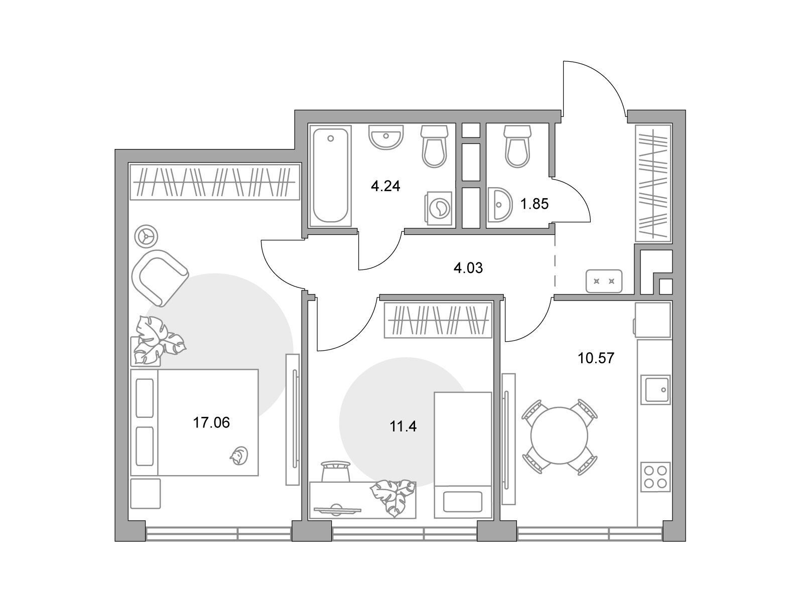 Планировка: 2-комн. квартира 53.96 м² в новостройке Нижегородская от Гранель