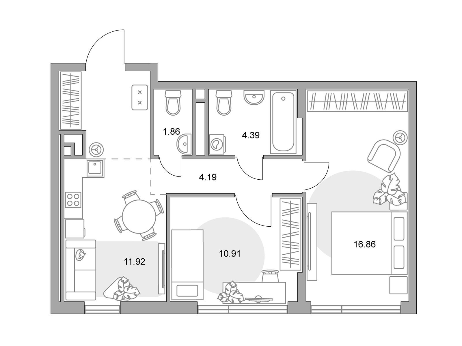 Планировка: 2-комн. квартира 55.70 м² в новостройке Нижегородская от Гранель