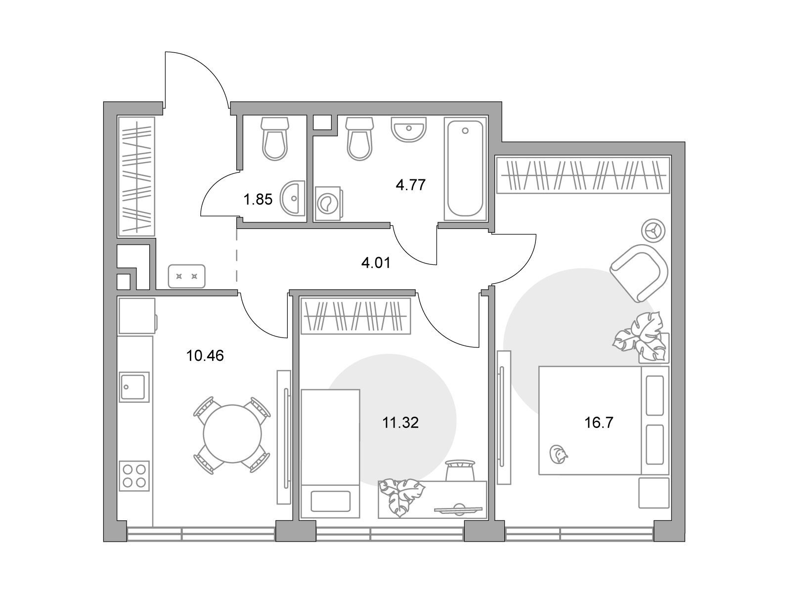 Планировка: 2-комн. квартира 54.23 м² в новостройке Нижегородская от Гранель