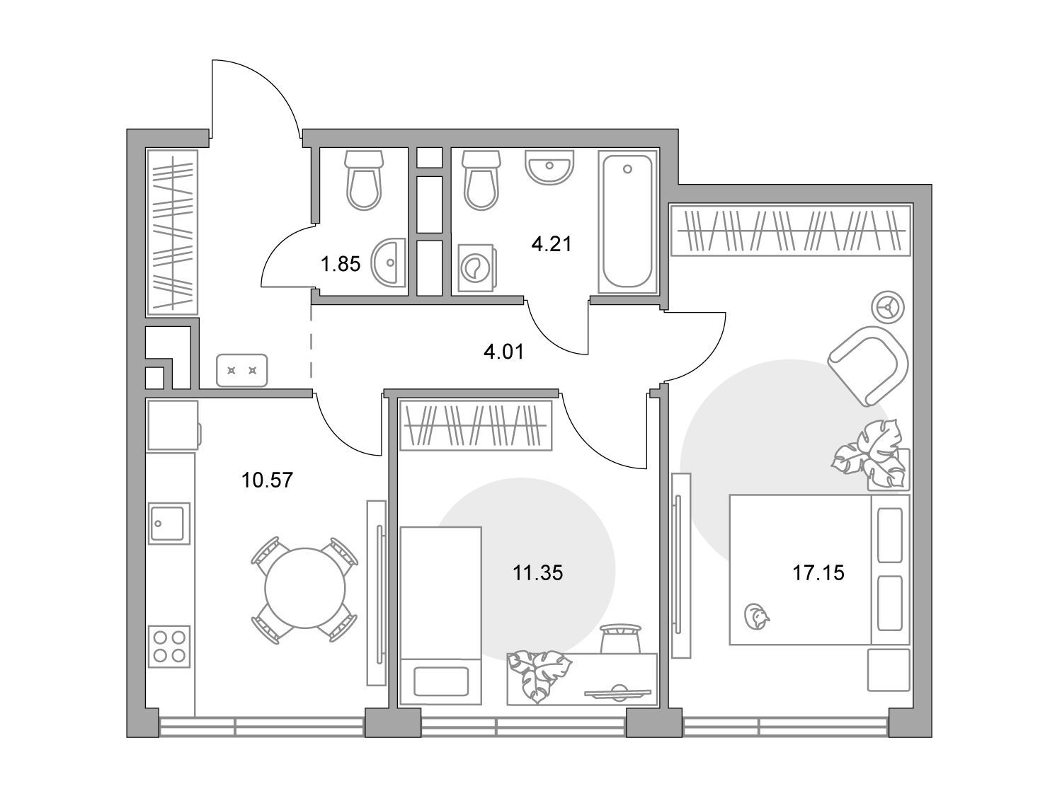 Планировка: 2-комн. квартира 53.95 м² в новостройке Нижегородская от Гранель