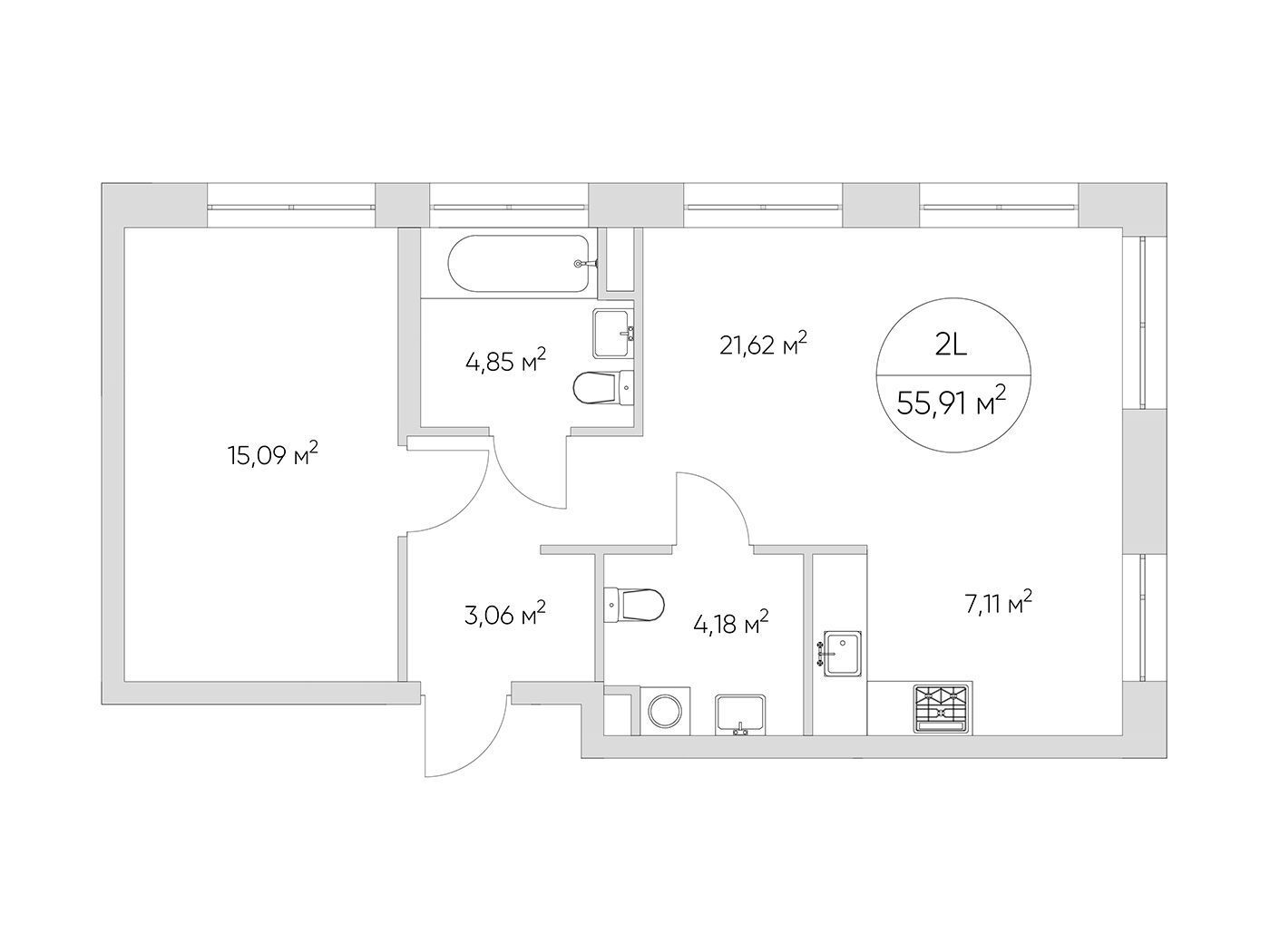 Планировка: 2-комн. квартира 55.80 м² в новостройке ЖК Найс Лофт