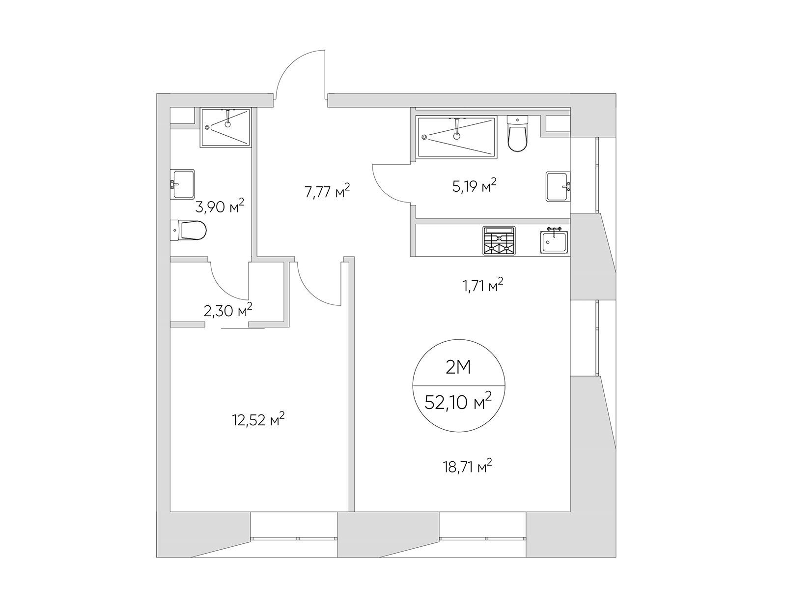 Планировка: 2-комн. квартира 55.30 м² в новостройке Найс Лофт