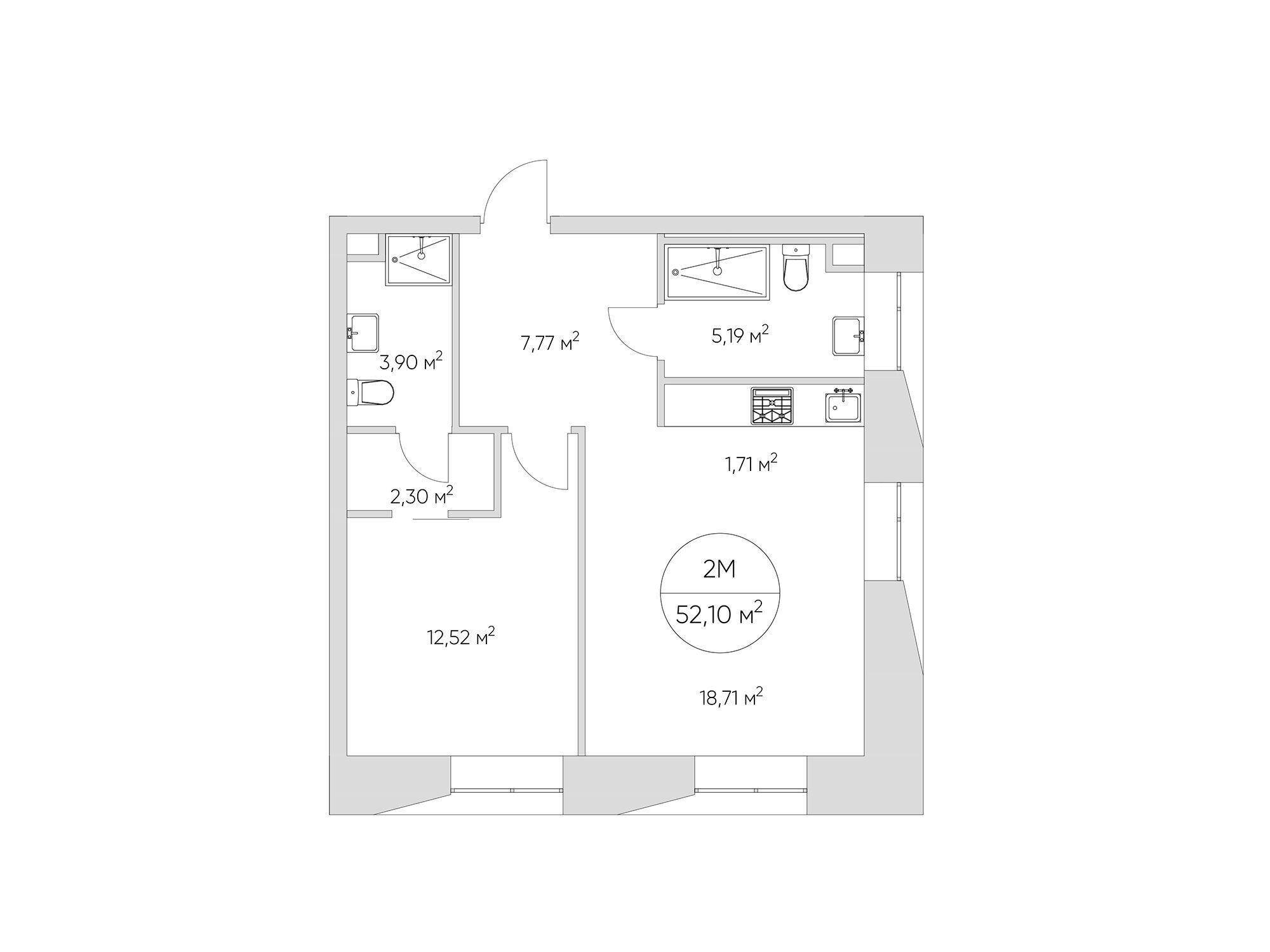 Планировка: 2-комн. квартира 55.50 м² в новостройке Найс Лофт