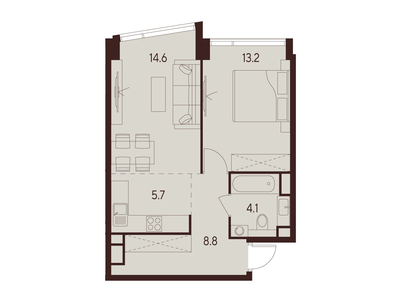Планировка: 1-комн. квартира 46.40 м² в новостройке Инди Тауэрз