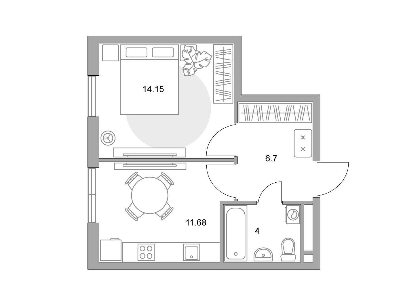 Планировка: 1-комн. квартира 36.53 м² в новостройке Нижегородская от Гранель