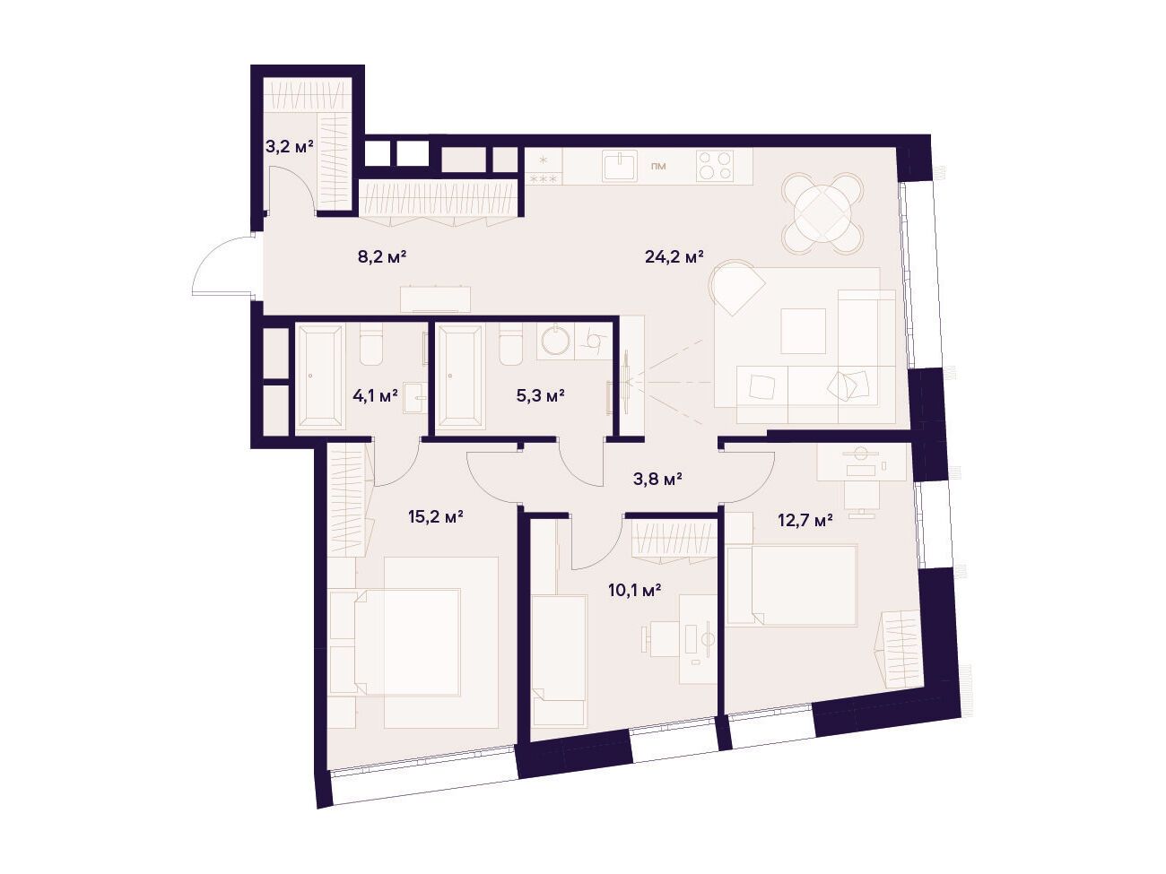 Планировка: 3-комн. квартира 86.80 м² в новостройке Квартал здоровой жизни Союз