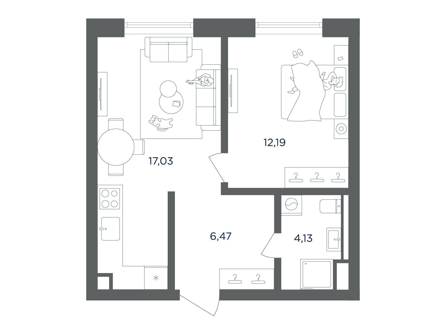 Планировка: 1-комн. квартира 39.82 м² в новостройке Ультима сити