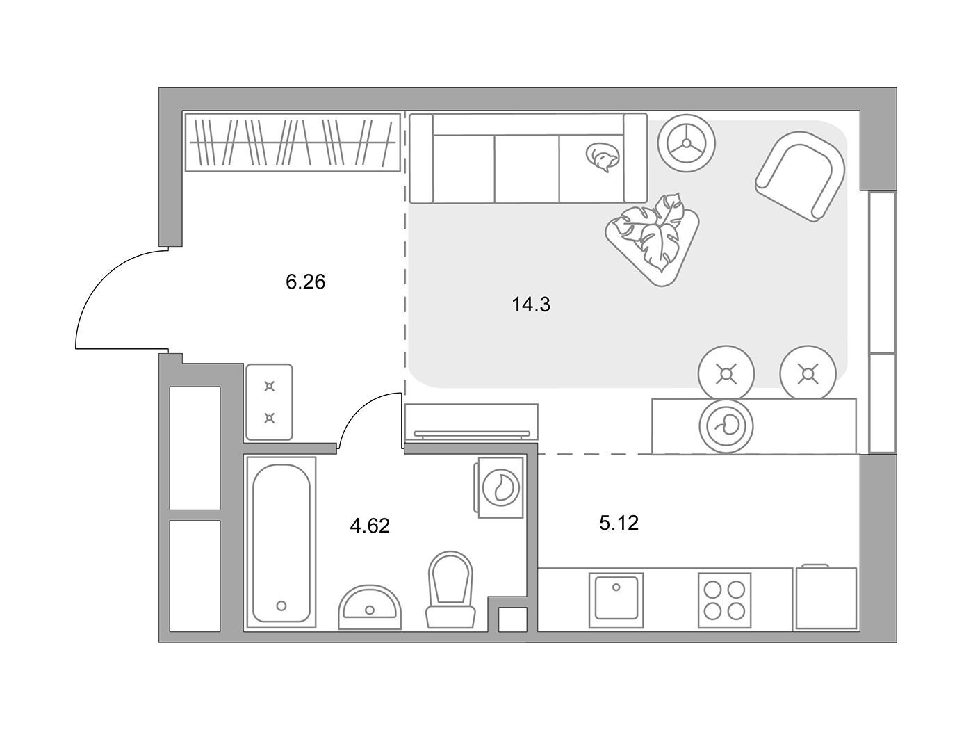 Планировка: Студия 30.30 м² в новостройке ЖК Нижегородская от Гранель