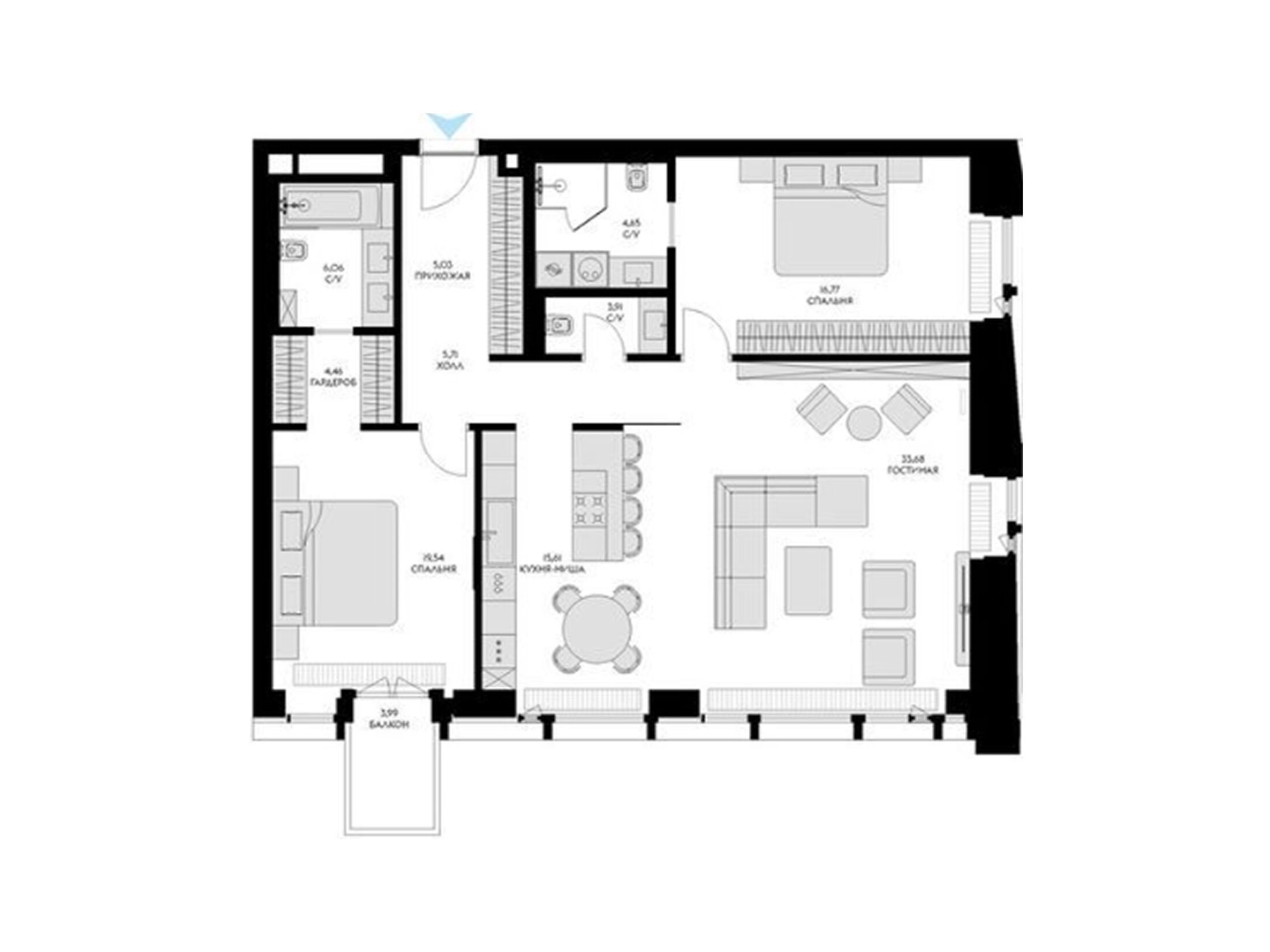Планировка: 3-комн. квартира 117.00 м² в новостройке Виктори Парк Резиденс