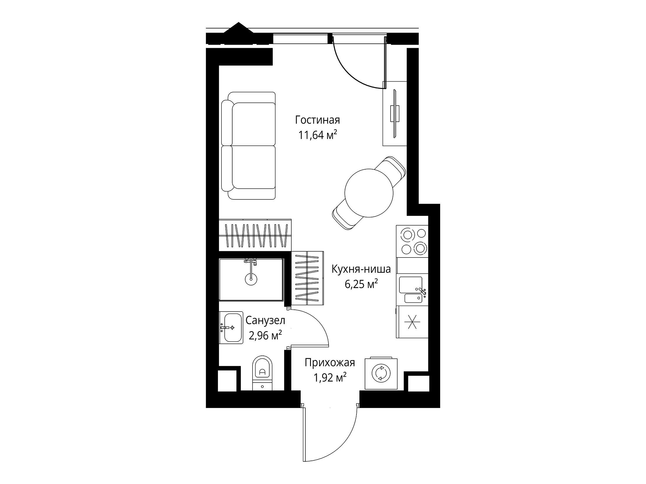 Планировка: Студия 22.77 м² в новостройке Джойс
