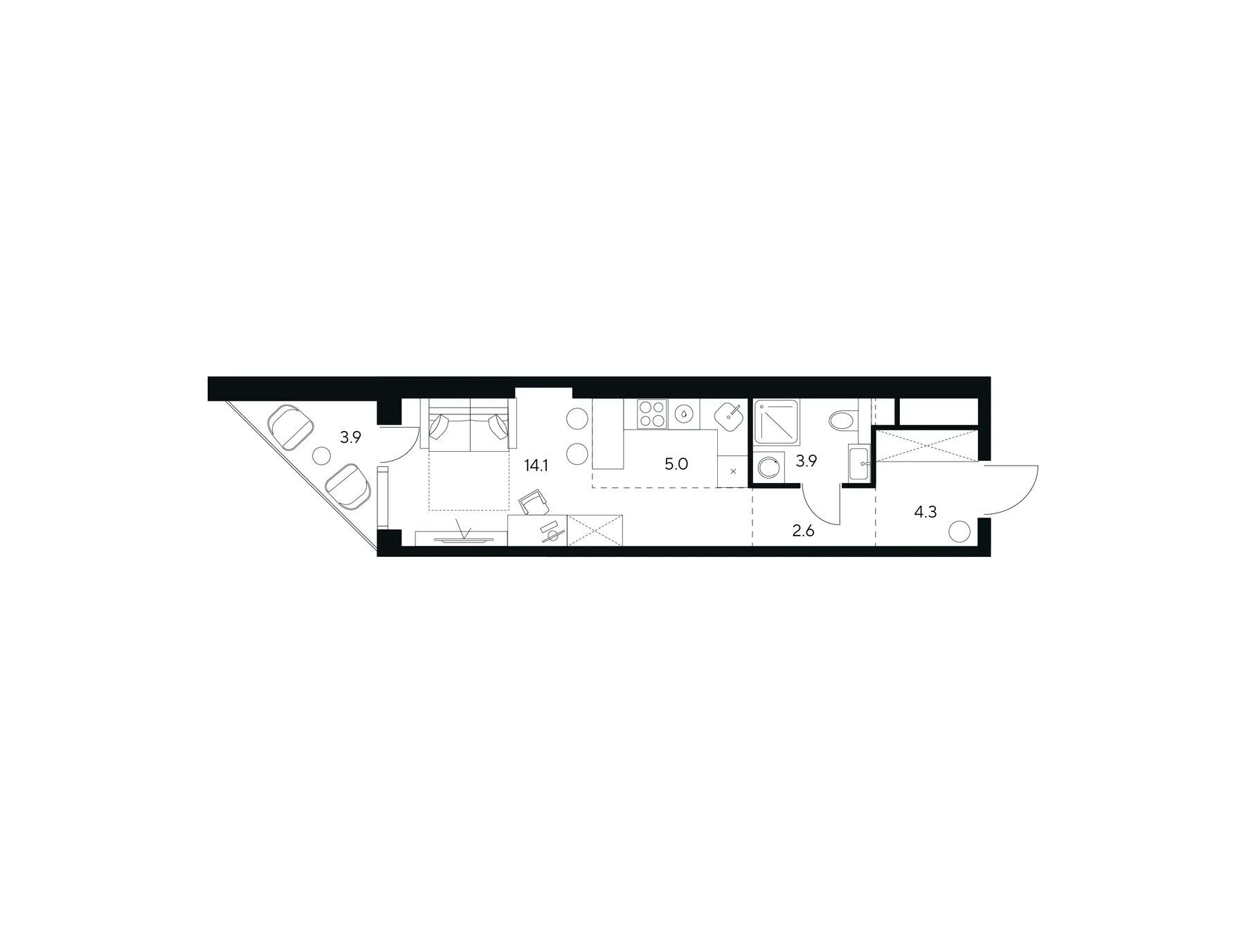 Планировка: Студия 33.80 м² в новостройке Нексус от Аквилон