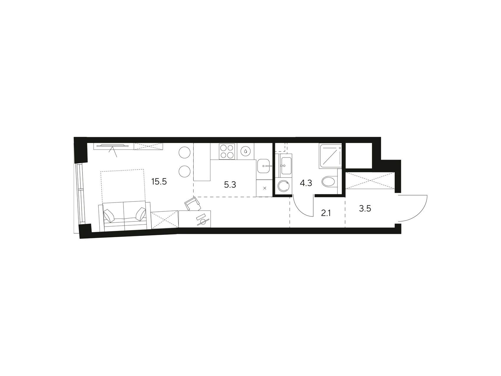 Планировка: Студия 30.70 м² в новостройке Нексус от Аквилон