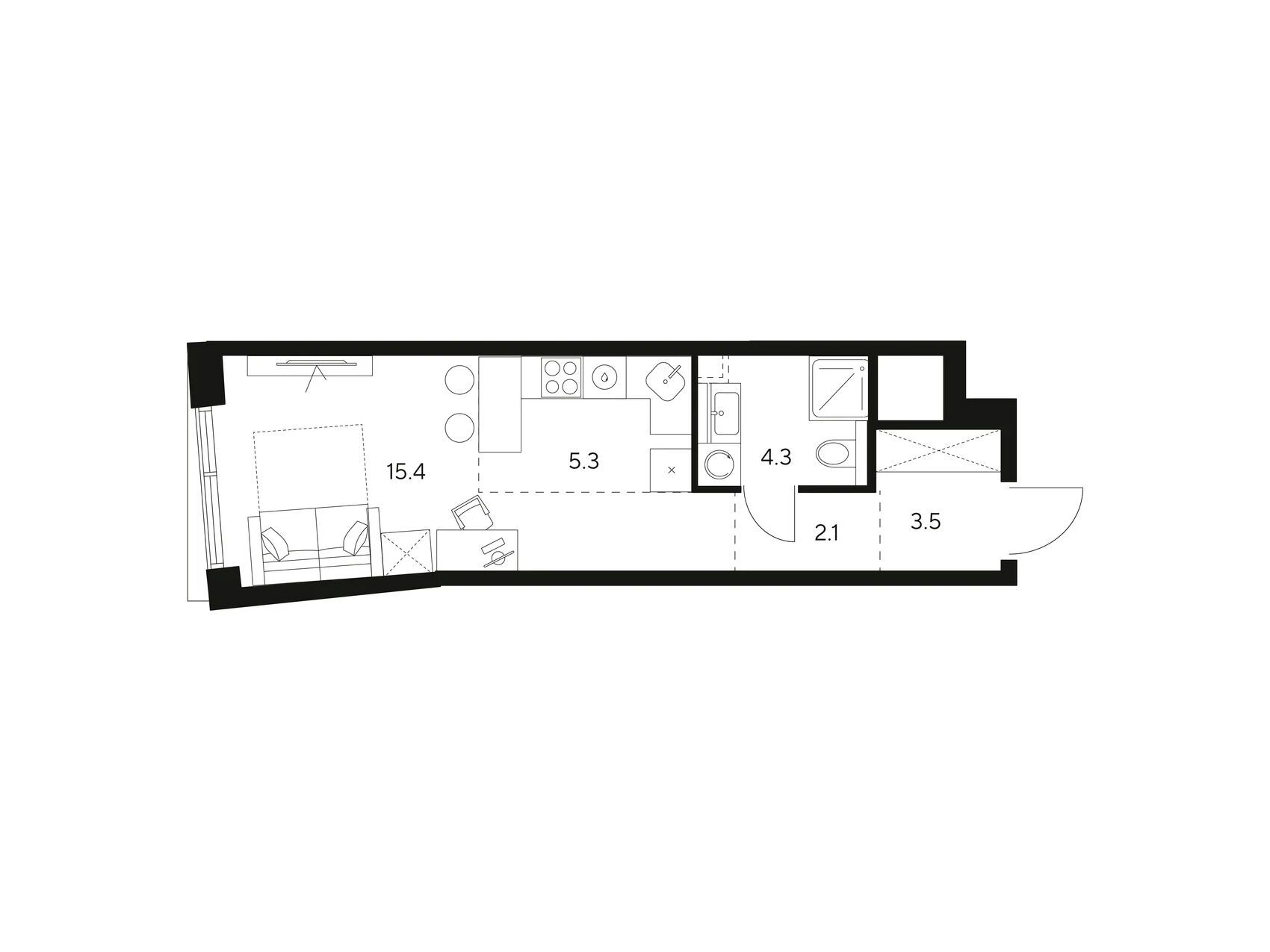 Планировка: Студия 30.60 м² в новостройке Нексус от Аквилон