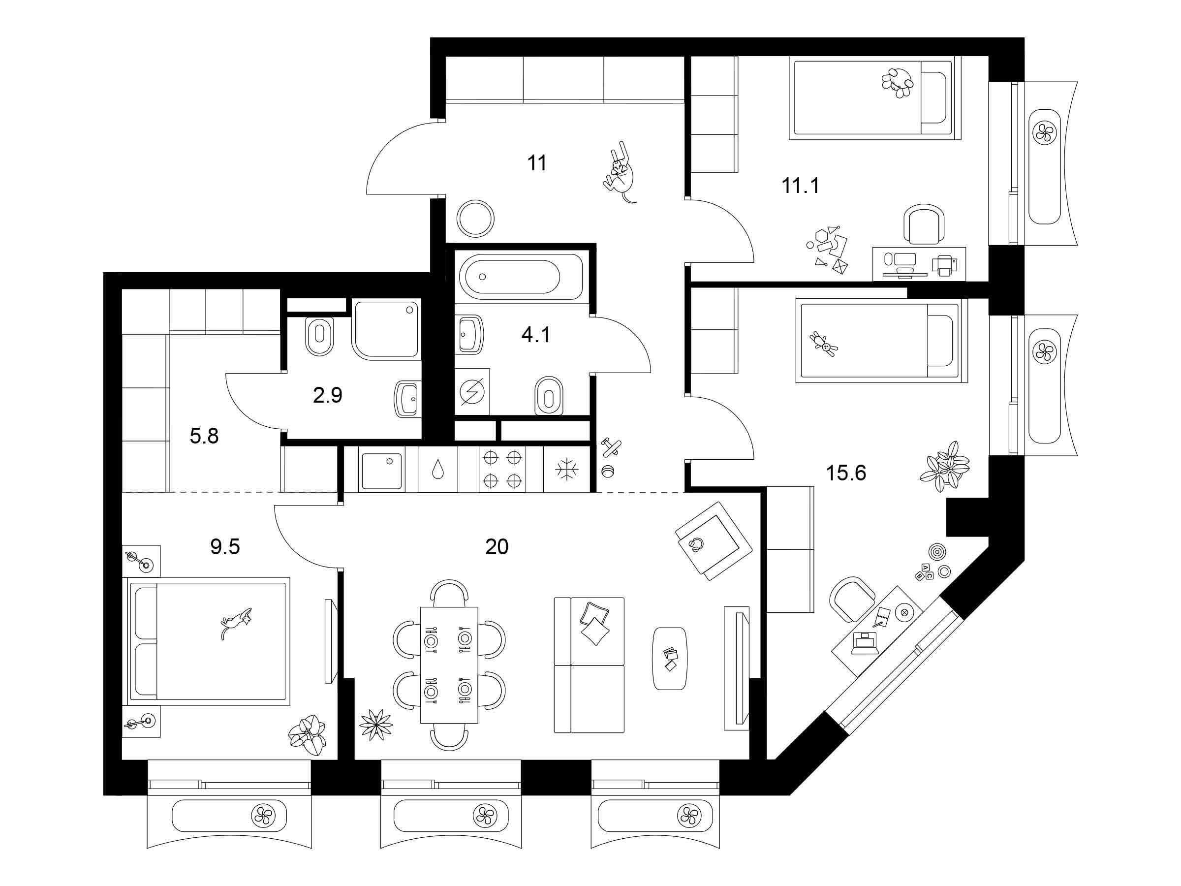 Планировка: 3-комн. квартира 80.00 м² в новостройке Алтуфьевское 53