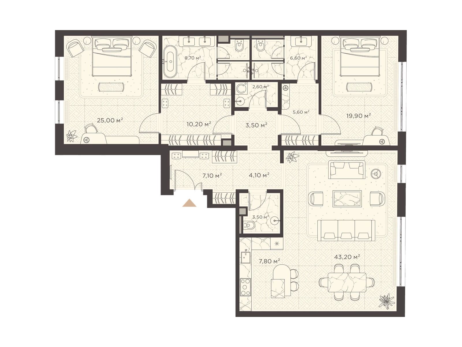 Планировка: 2-комн. квартира 147.80 м² в новостройке ЖК Николь
