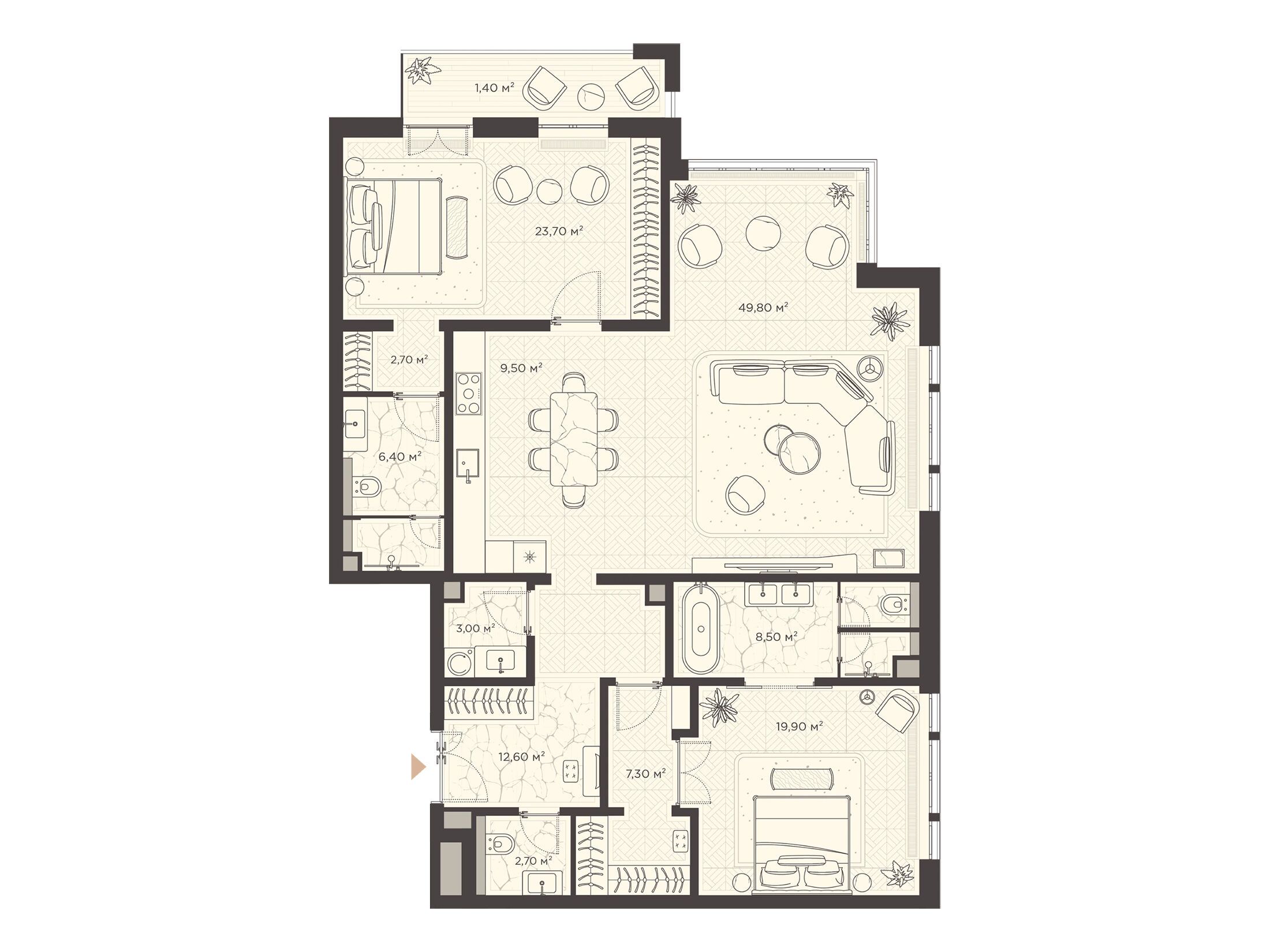 Планировка: 2-комн. квартира 147.50 м² в новостройке Николь