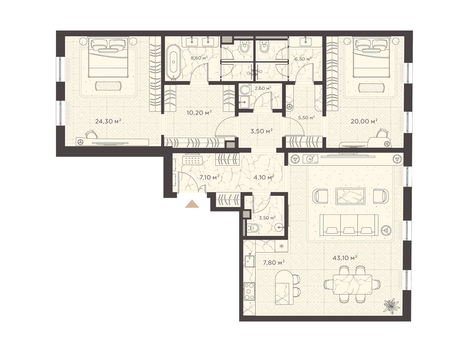 Планировка: 2-комн. квартира 146.80 м² в новостройке Николь