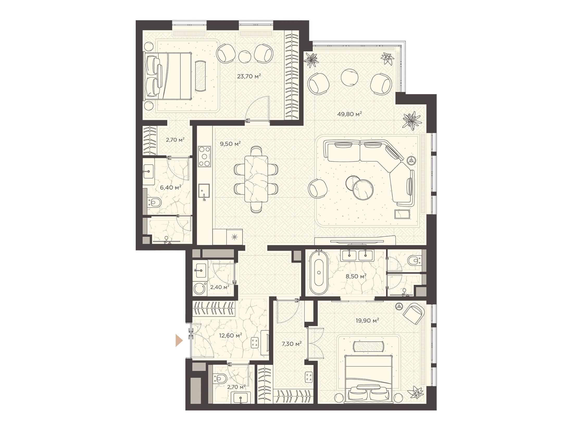 Планировка: 2-комн. квартира 145.50 м² в новостройке Николь
