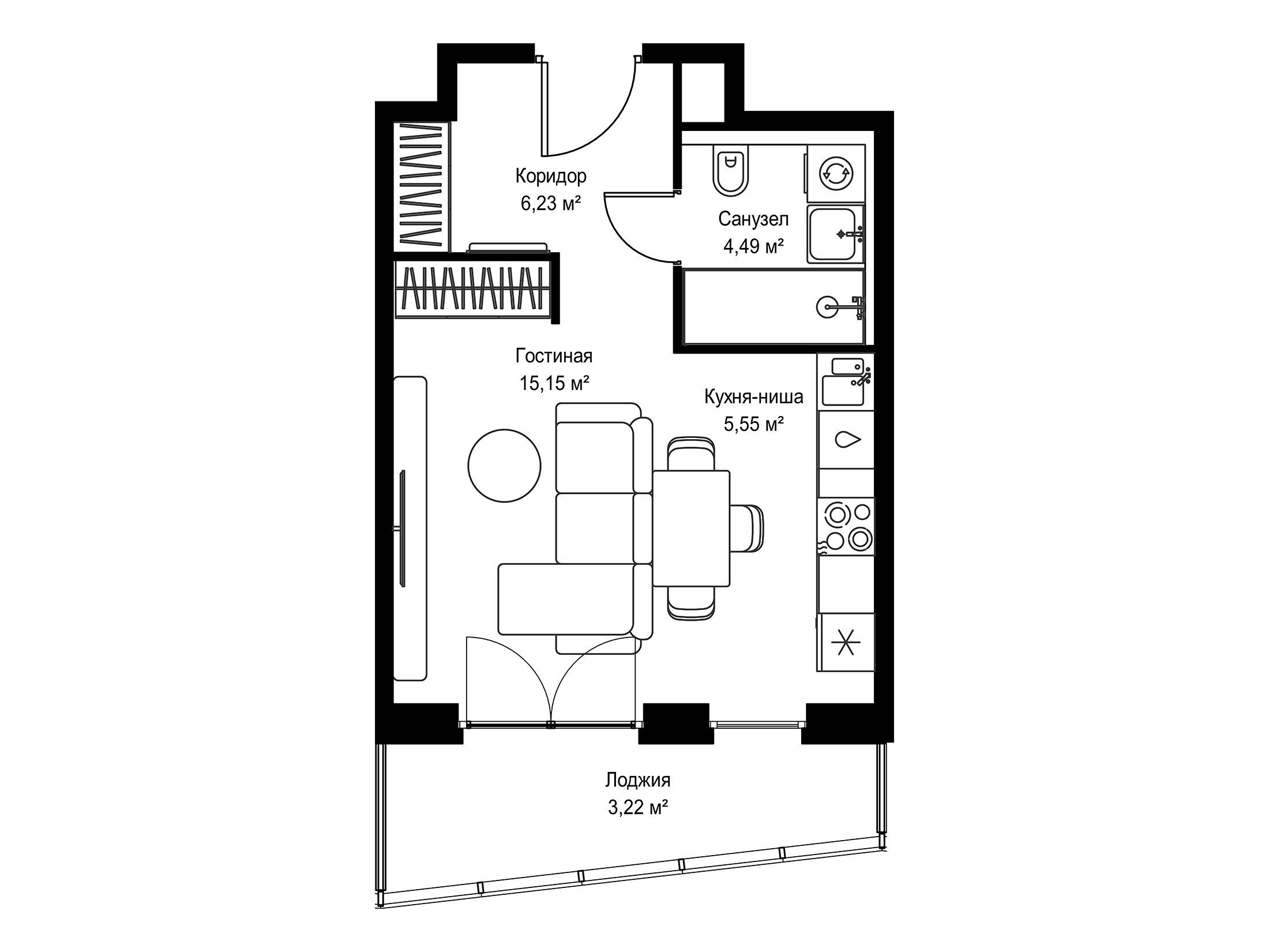 Планировка: Студия 34.64 м² в новостройке Селигер Сити