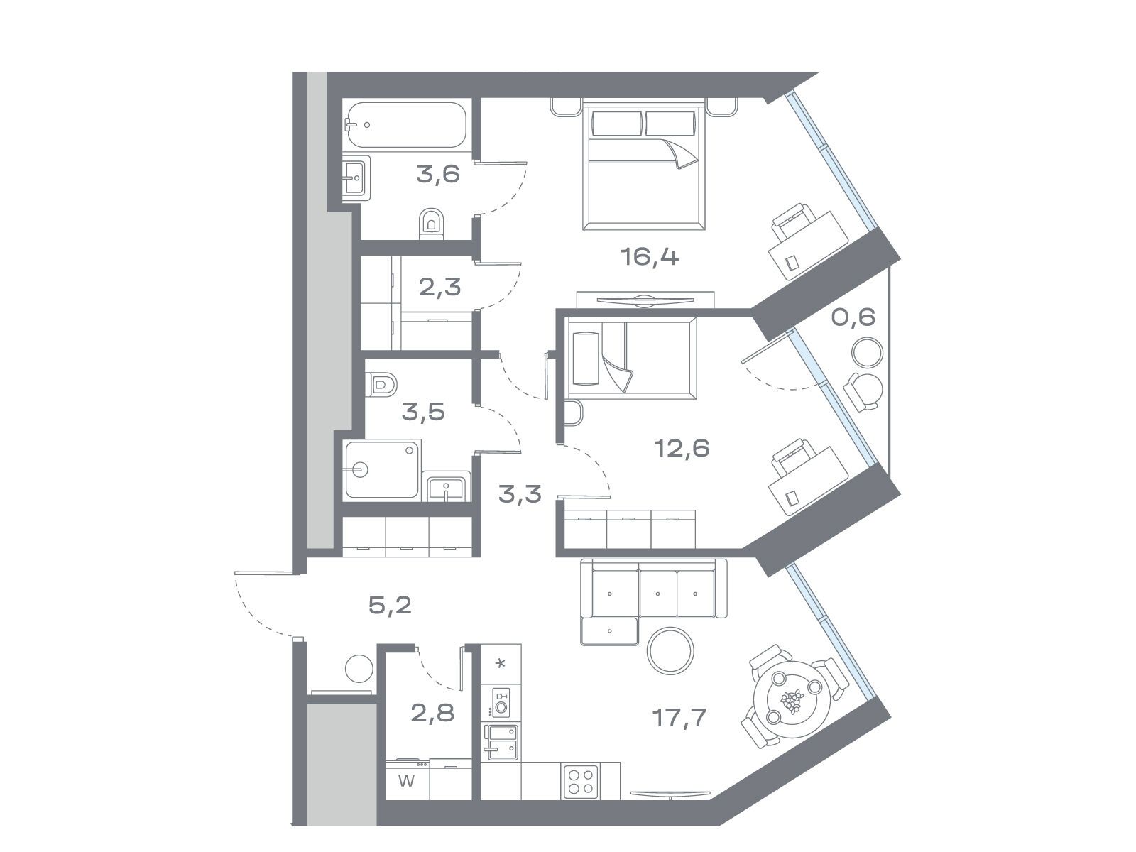 Планировка: 2-комн. квартира 67.89 м² в новостройке Дом Горизонтов