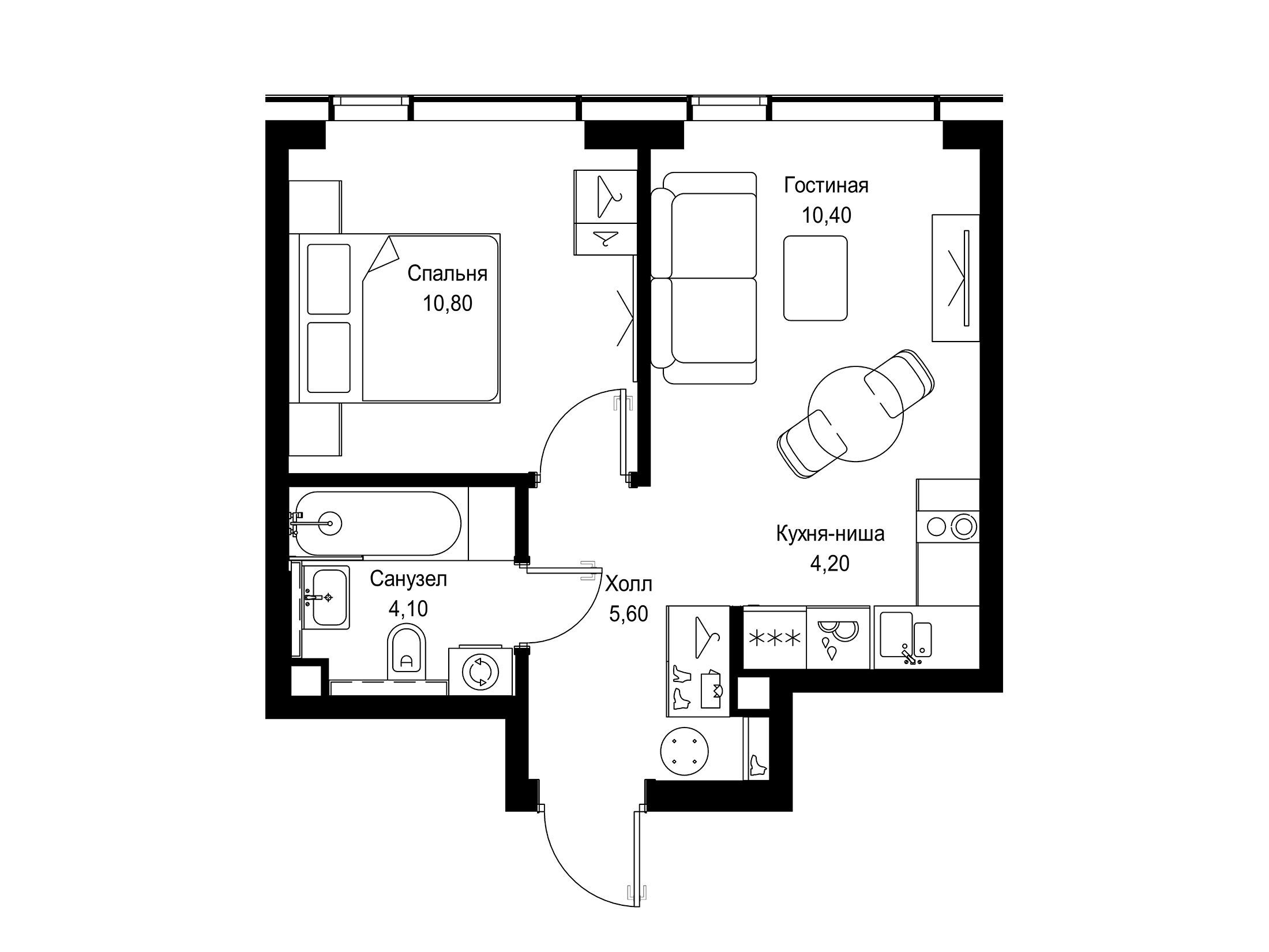 Планировка: 1-комн. квартира 35.10 м² в новостройке ЖК Ситидзен