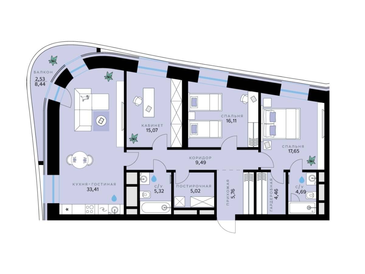 Планировка: 3-комн. квартира 119.51 м² в новостройке СберСити