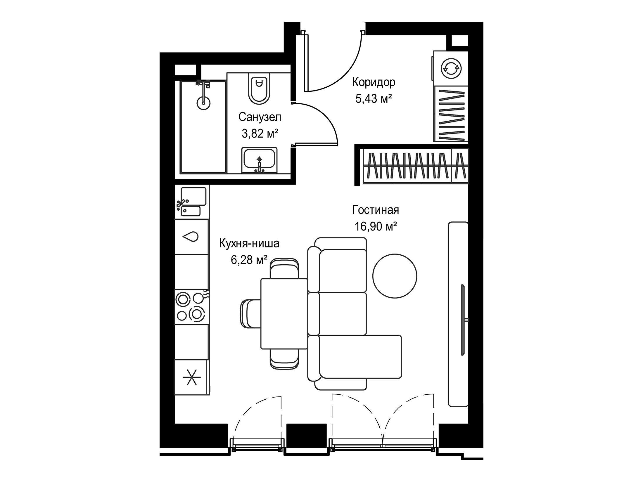 Планировка: Студия 32.43 м² в новостройке Селигер Сити