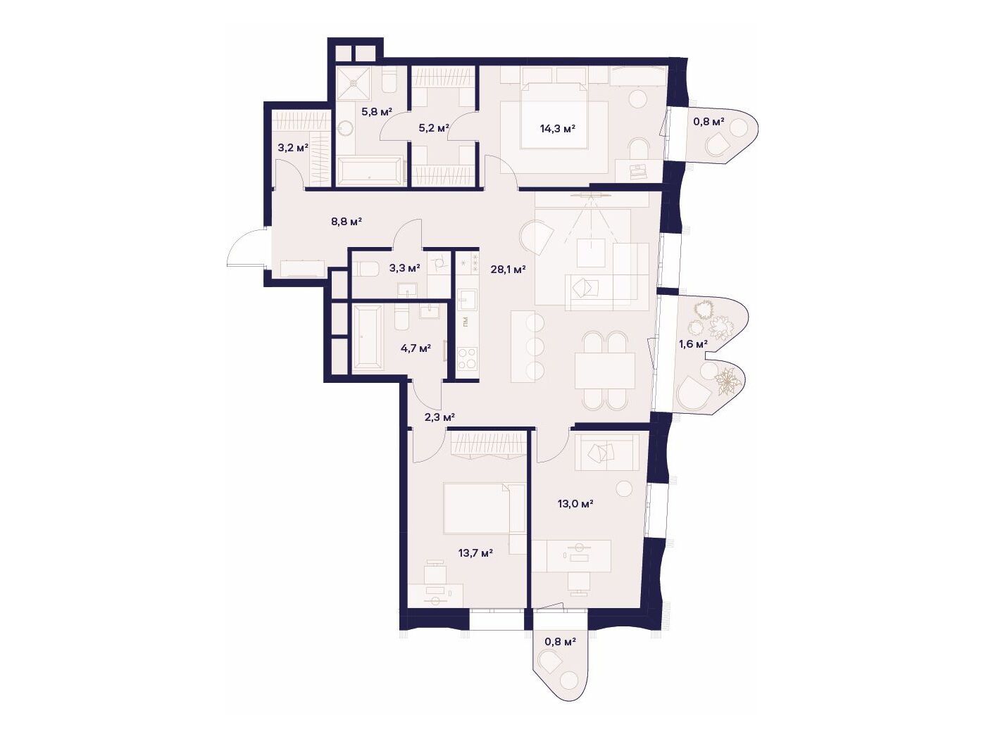 Планировка: 3-комн. квартира 105.60 м² в новостройке Союз