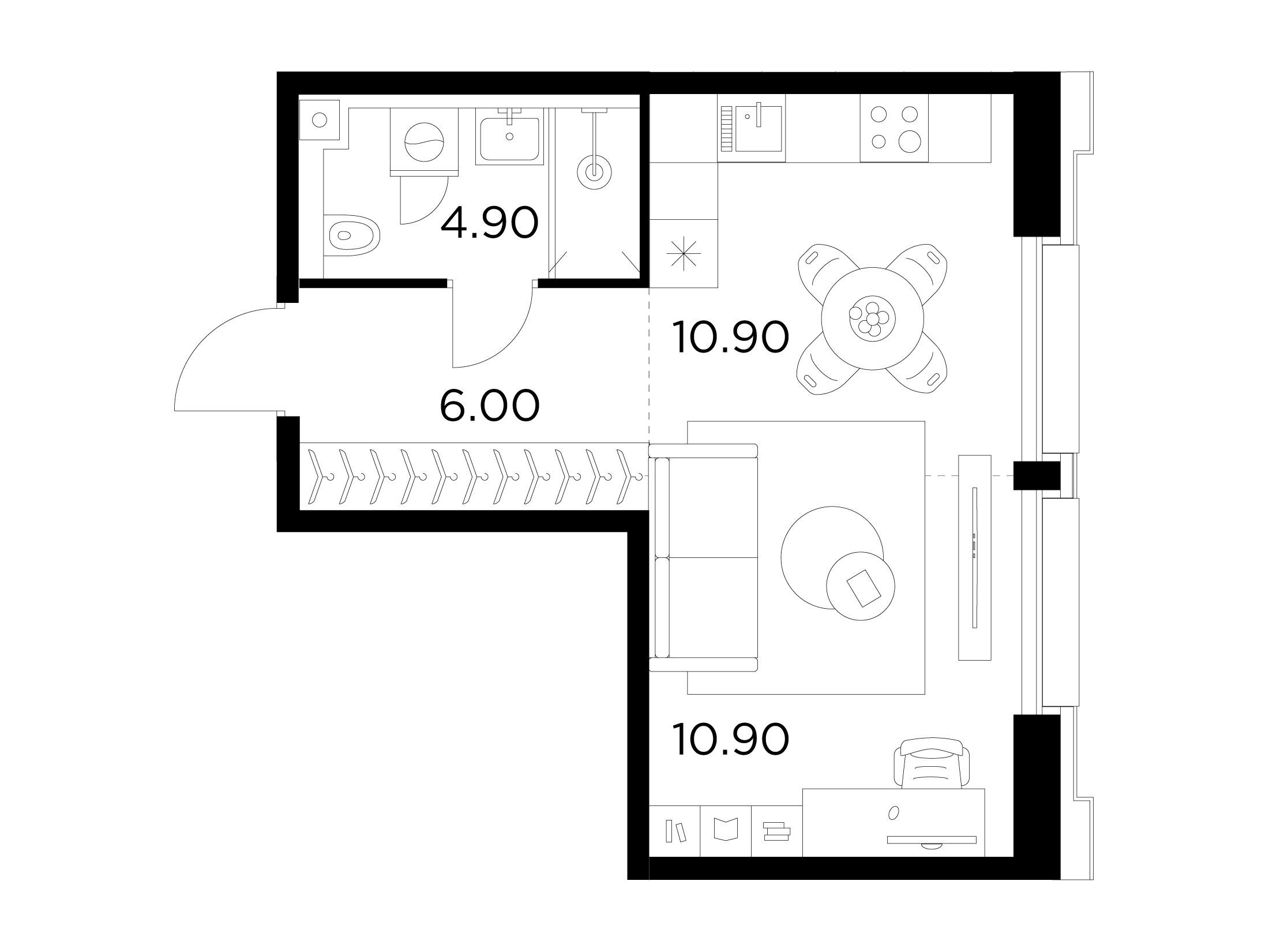 Планировка: Студия 32.70 м² в новостройке Инджой