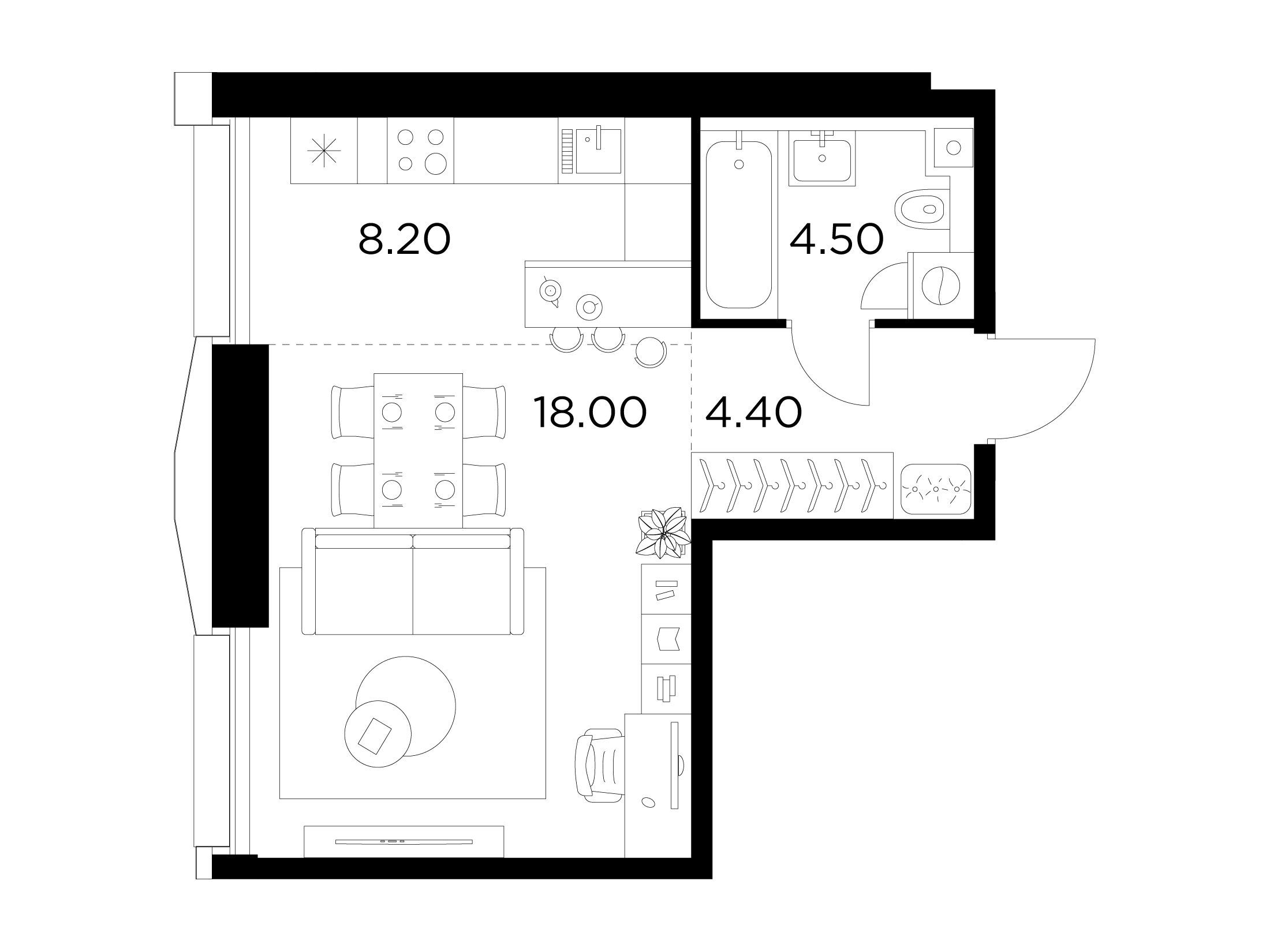 Планировка: Студия 35.10 м² в новостройке Инджой