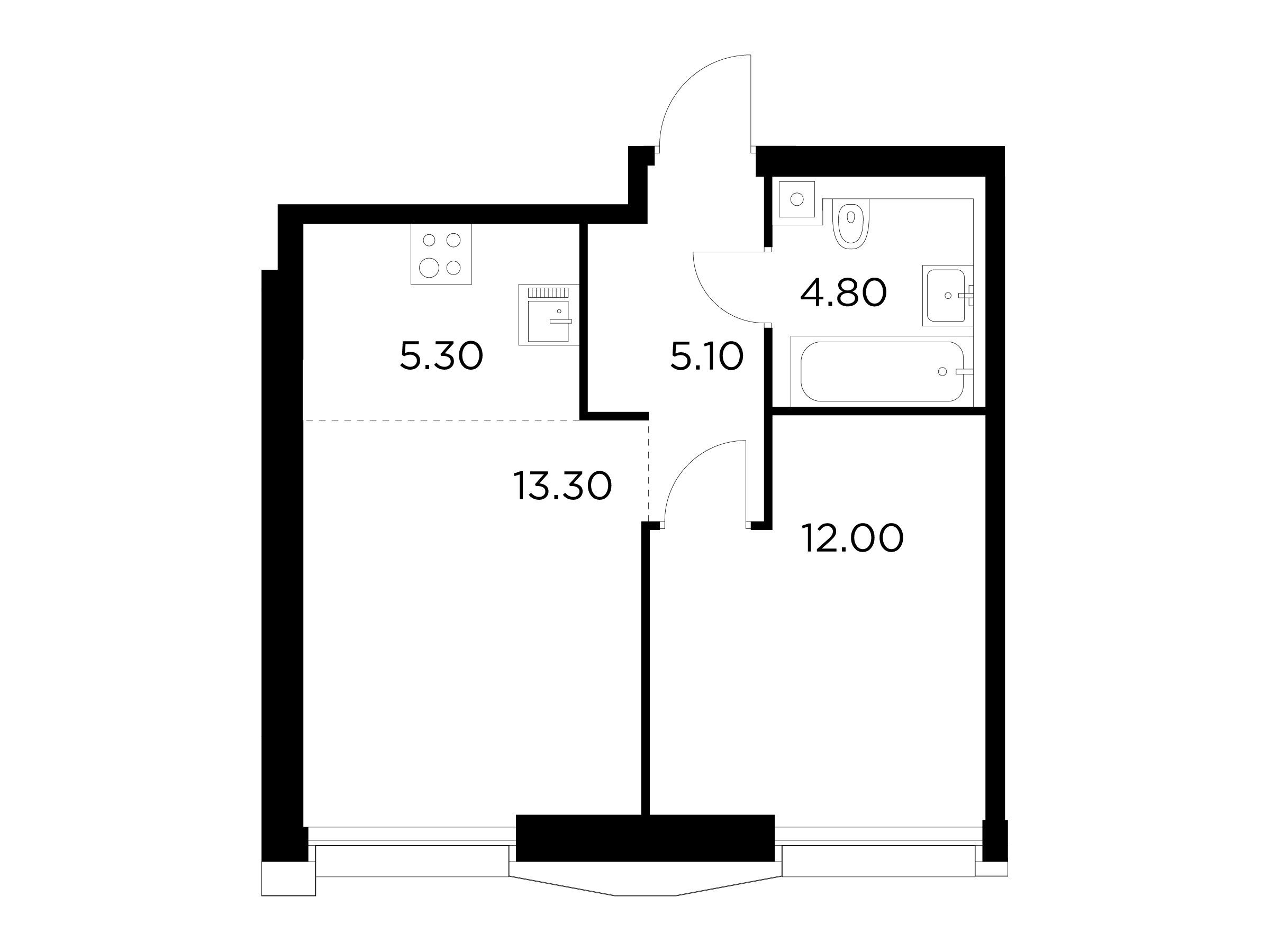 Планировка: 2-комн. квартира 40.40 м² в новостройке Инджой