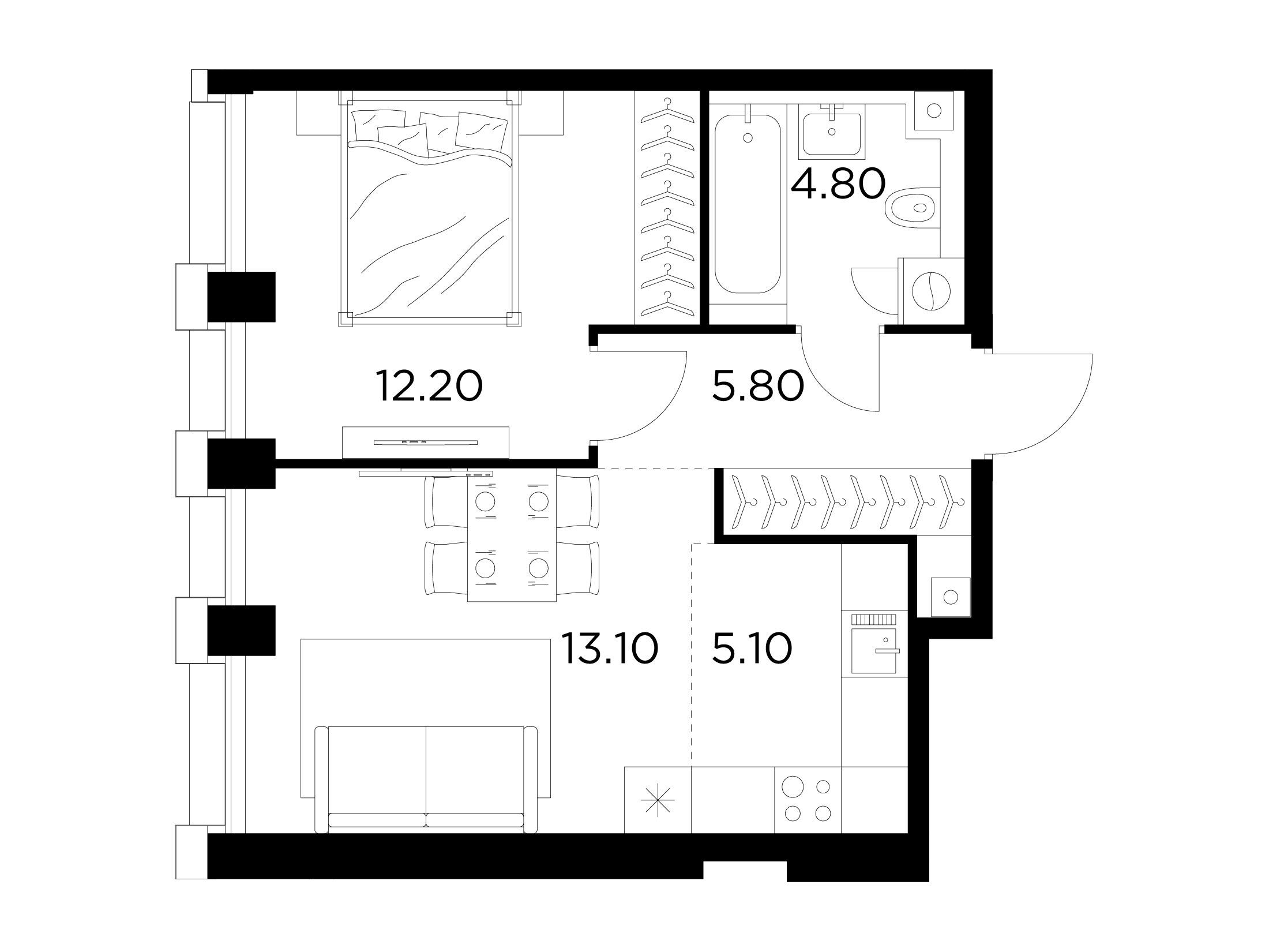 Планировка: 2-комн. квартира 41.00 м² в новостройке Инджой