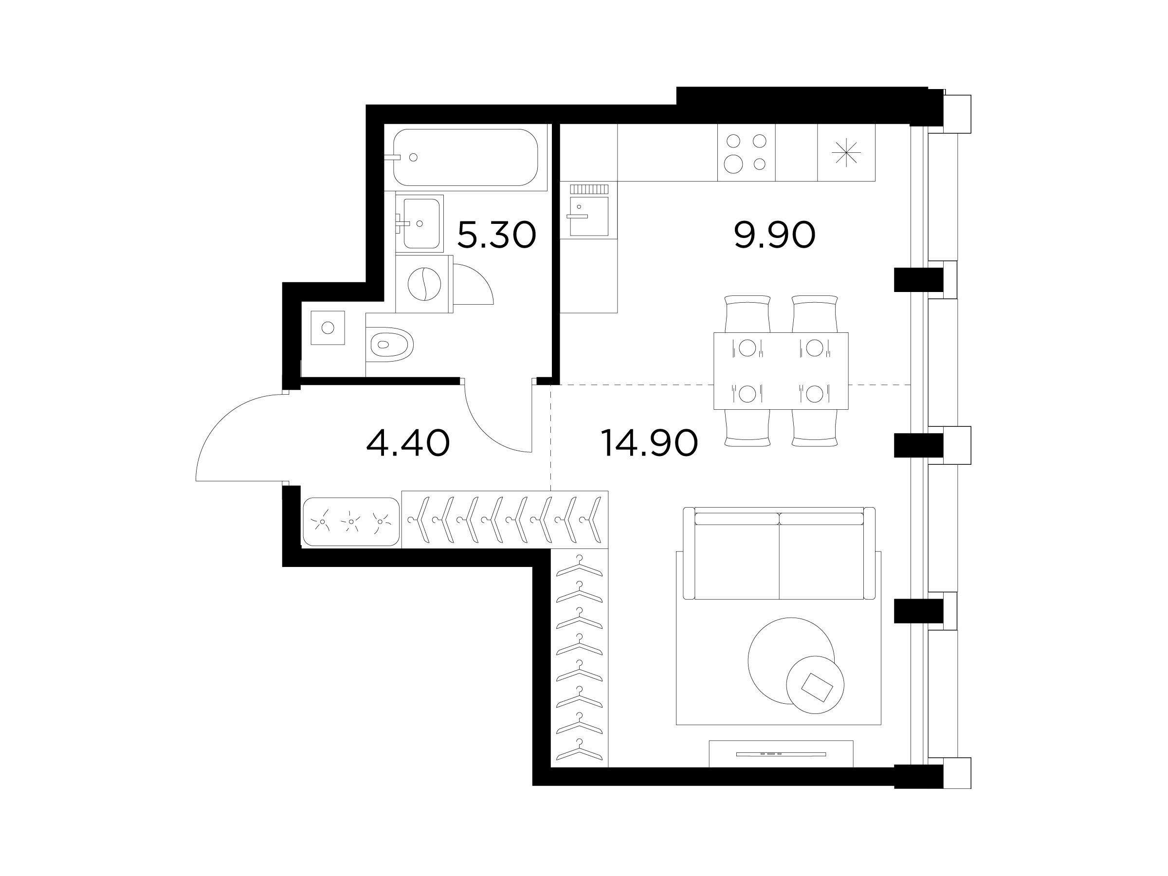 Планировка: Студия 34.50 м² в новостройке Инджой
