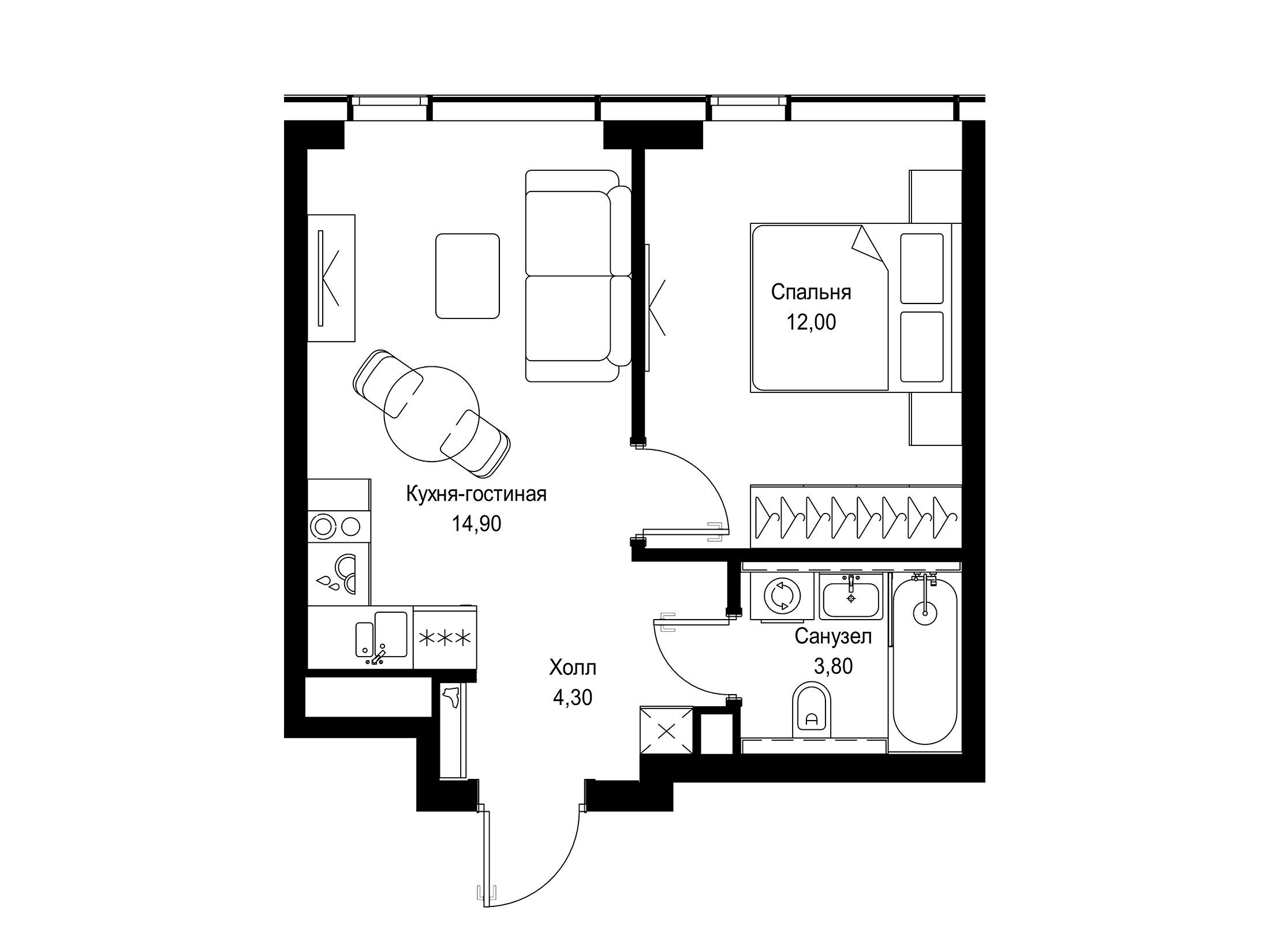 Планировка: 1-комн. квартира 35.00 м² в новостройке ЖК Ситидзен