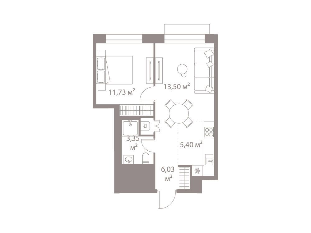 Планировка: 1-комн. квартира 40.01 м² в новостройке Лайф Варшавская