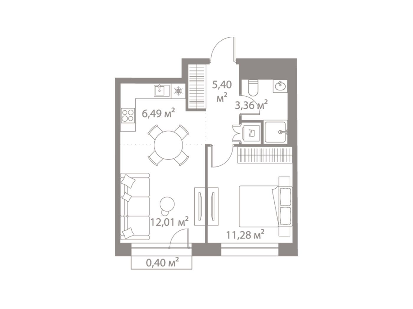Планировка: 1-комн. квартира 38.94 м² в новостройке Лайф Варшавская