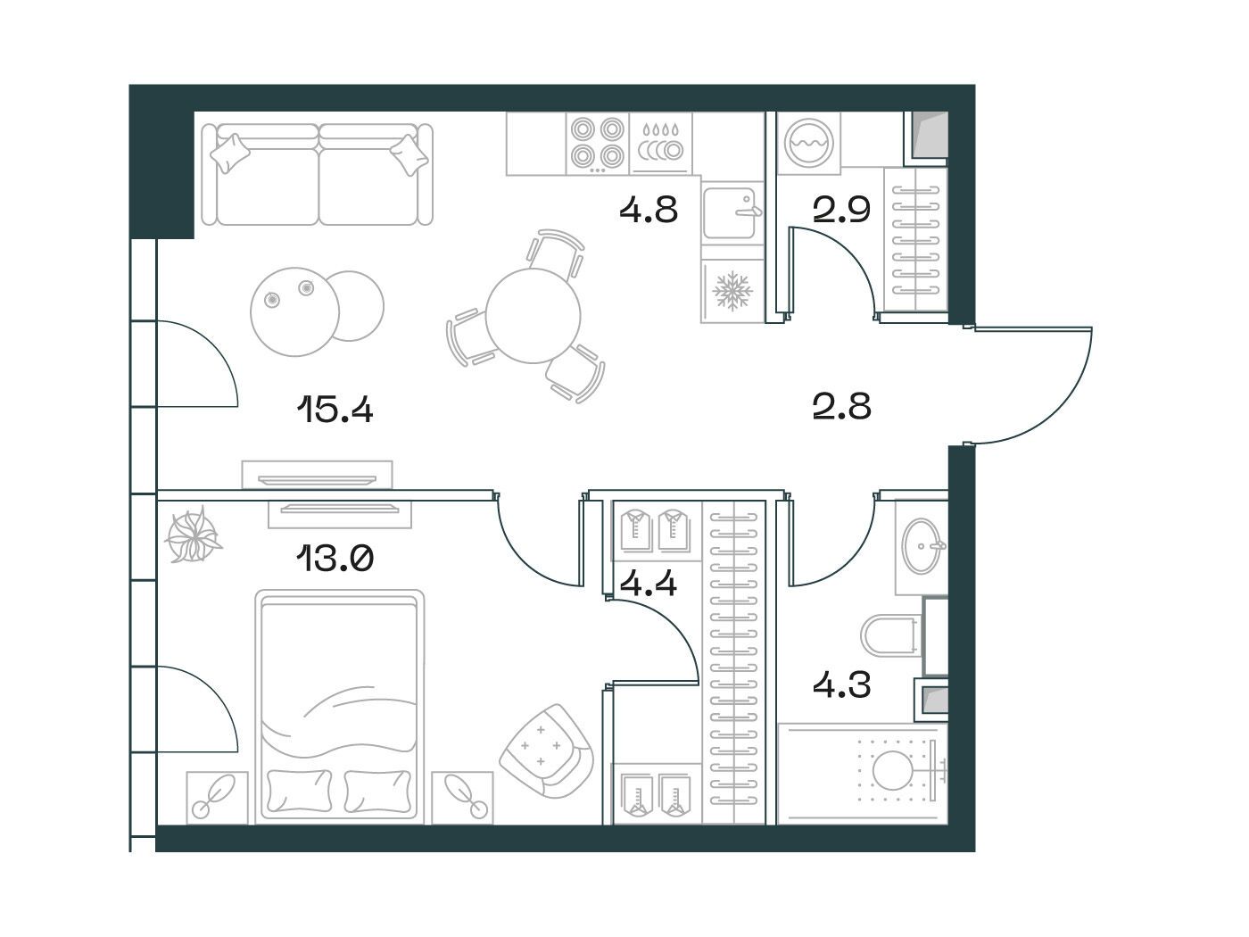 Планировка: 2-комн. квартира 47.60 м² в новостройке ЖК Шифт