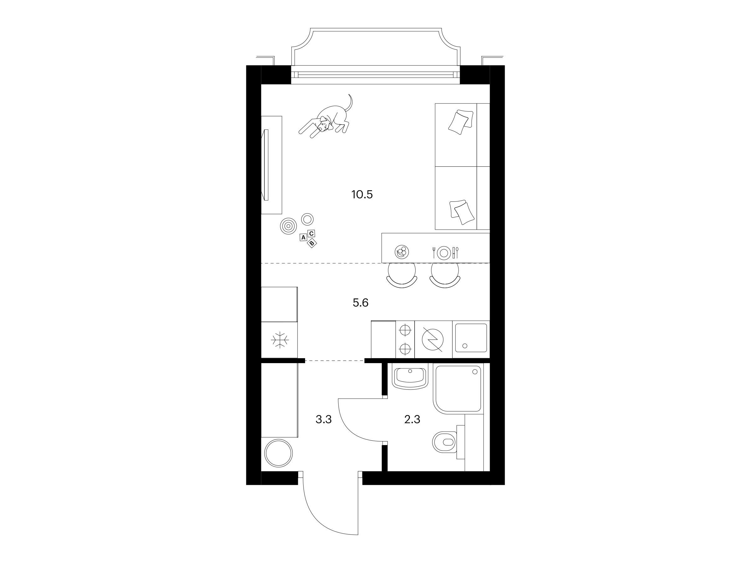 Планировка: Студия 21.70 м² в новостройке 2-й Иртышский