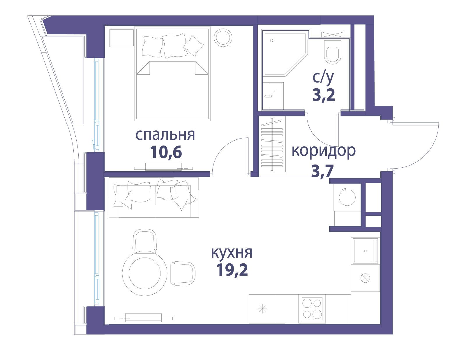 Планировка: 1-комн. квартира 36.70 м² в новостройке Символ