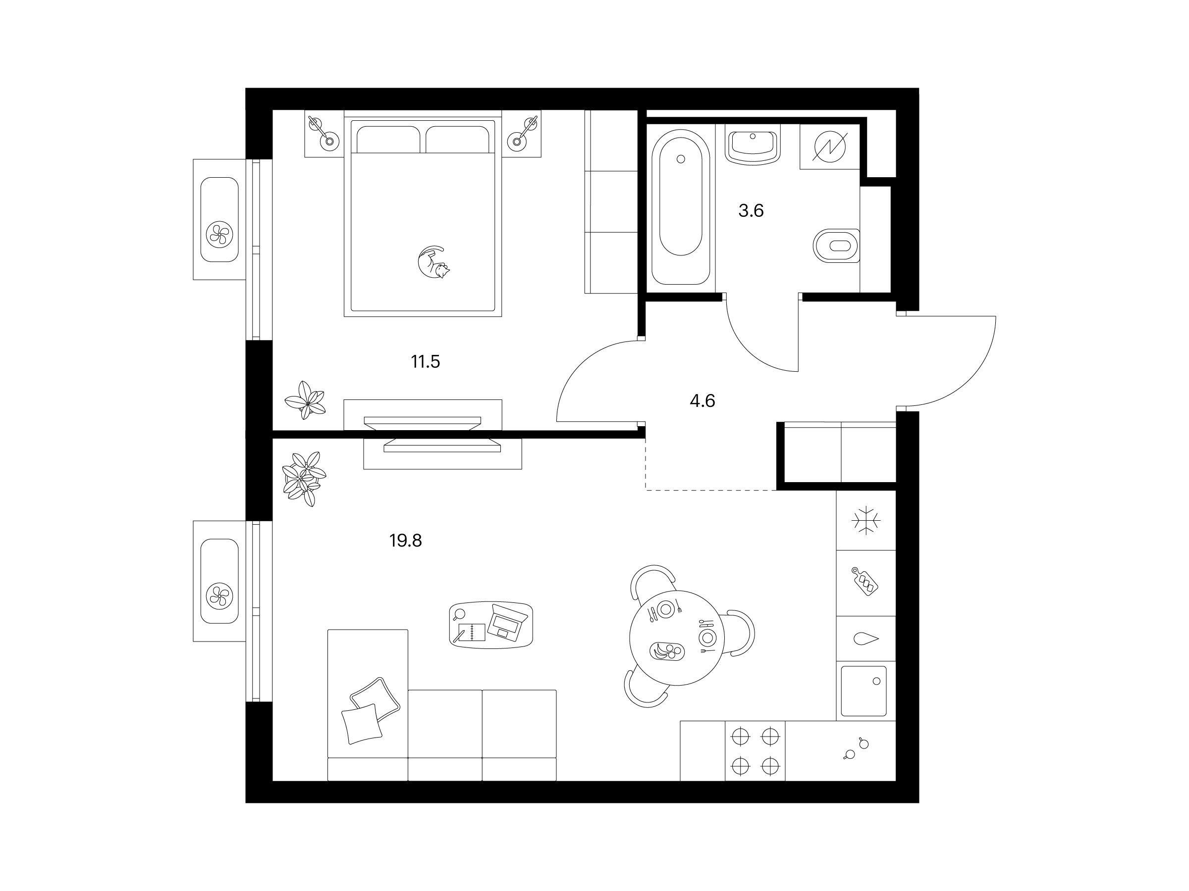 Планировка: 1-комн. квартира 39.50 м² в новостройке Митинский лес