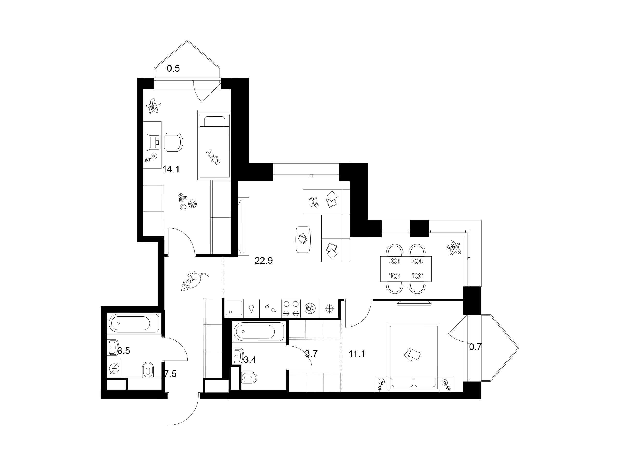 Планировка: 2-комн. квартира 67.40 м² в новостройке Строгино 360