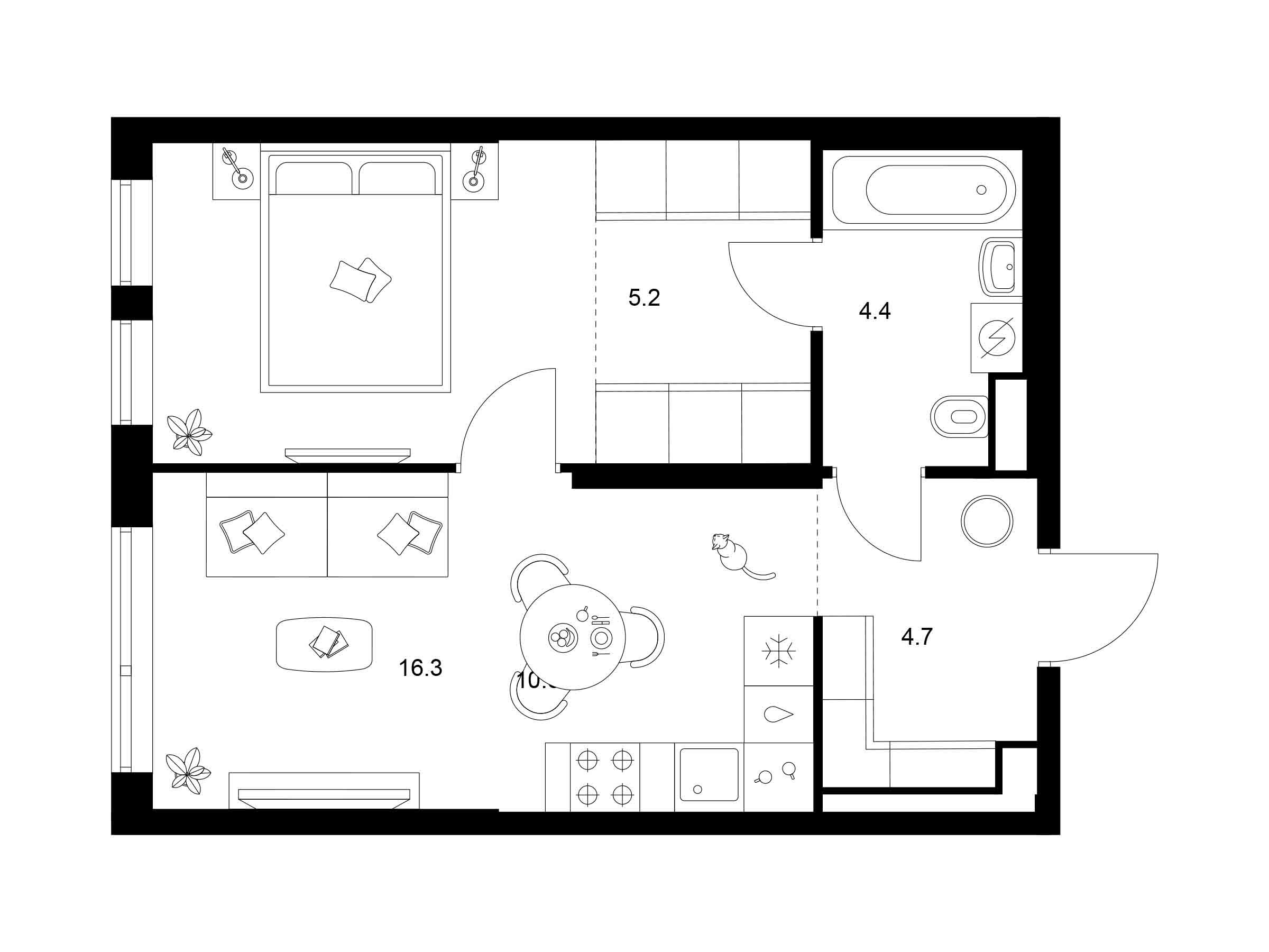 Планировка: 1-комн. квартира 41.20 м² в новостройке Строгино 360