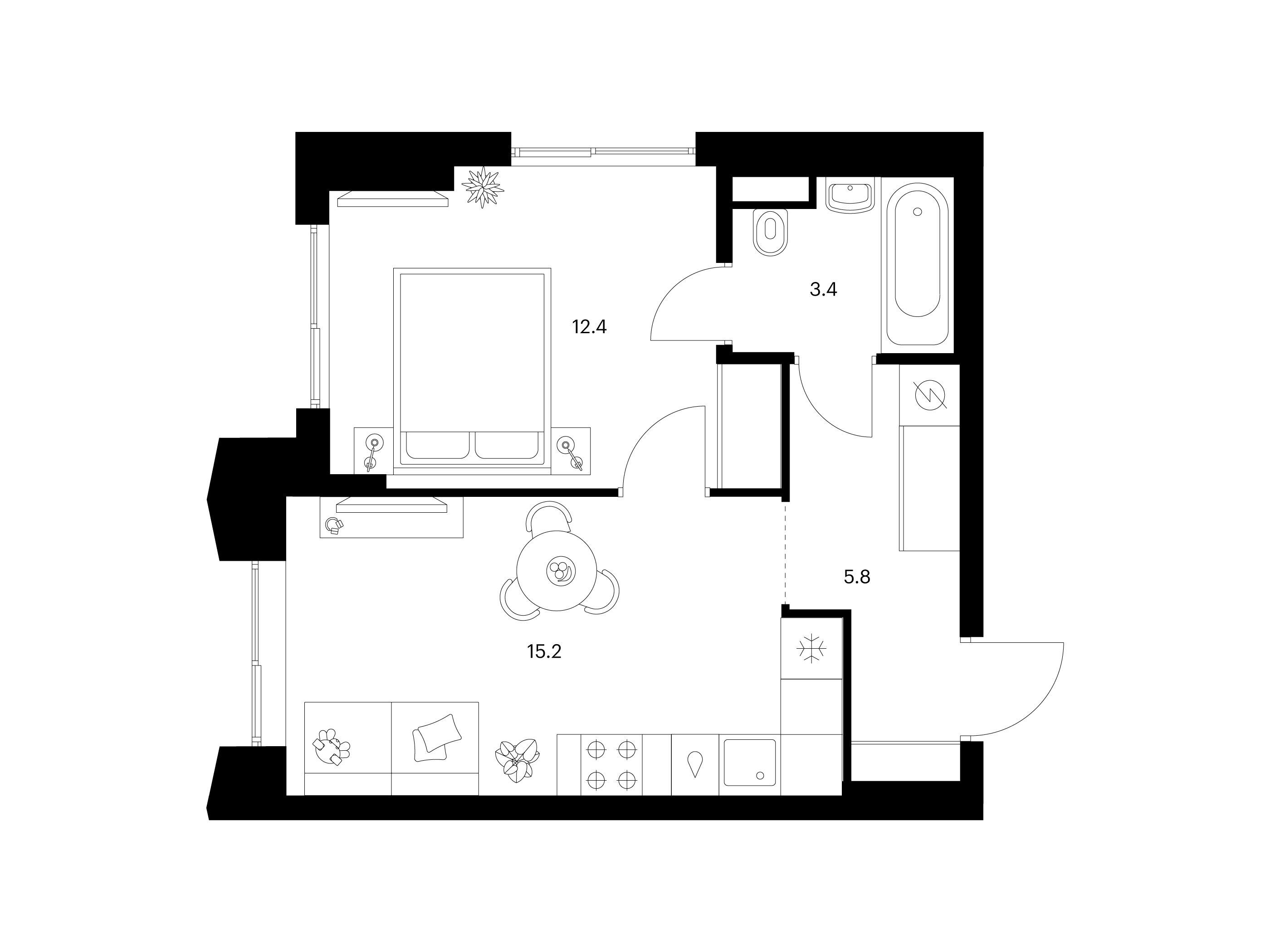Планировка: 1-комн. квартира 36.80 м² в новостройке Матвеевский парк