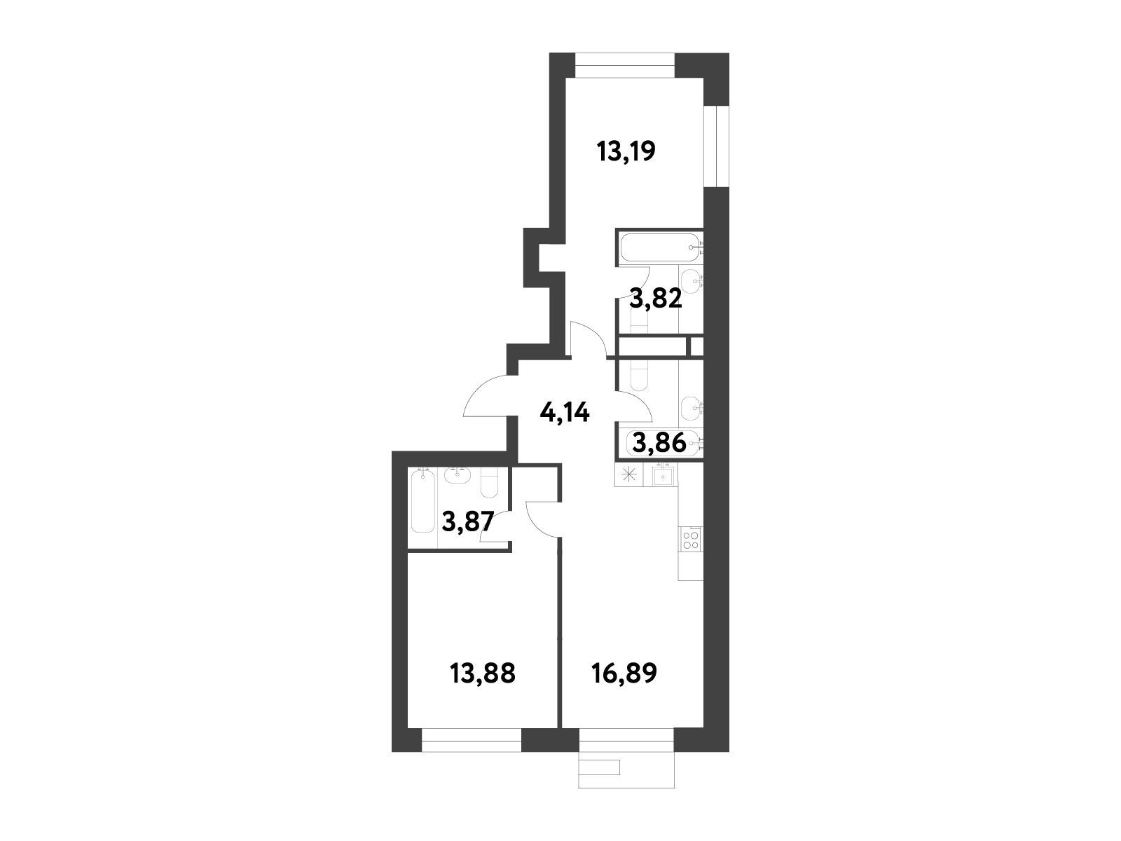 Планировка: 2-комн. квартира 59.60 м² в новостройке Смарт Гарден