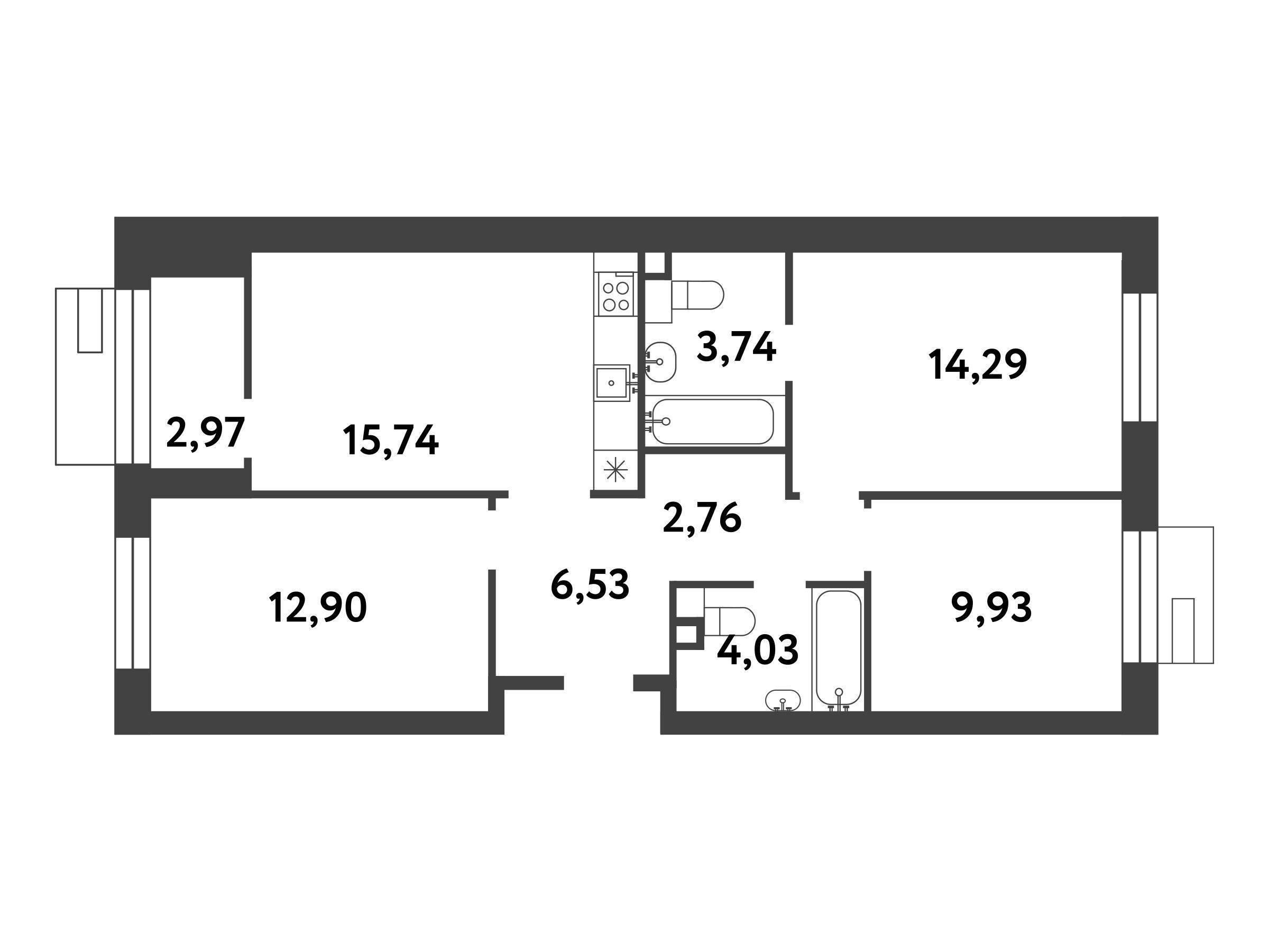 Планировка: 3-комн. квартира 71.40 м² в новостройке Смарт Гарден