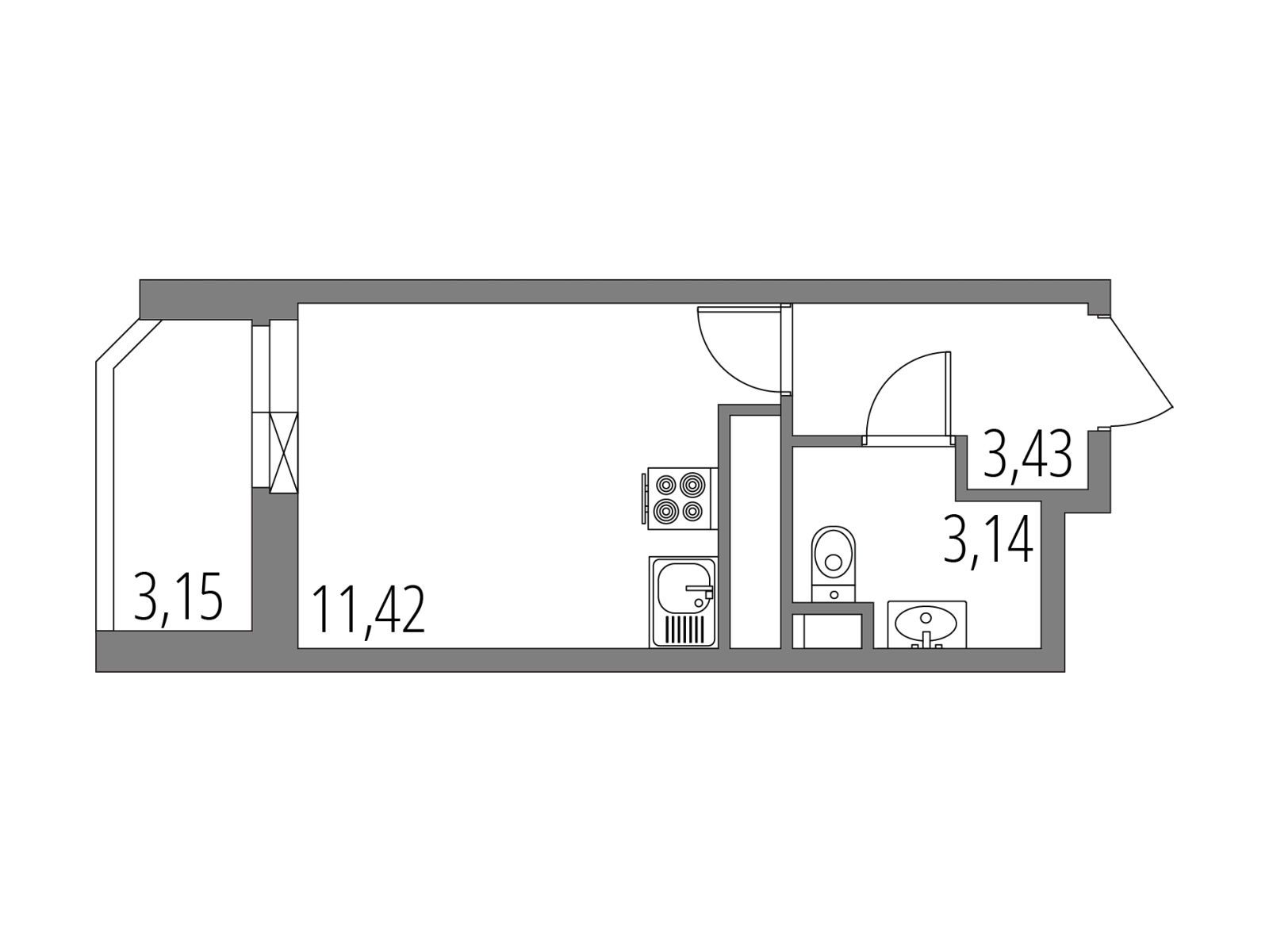 Планировка: Студия 19.57 м² в новостройке Внуково Парк