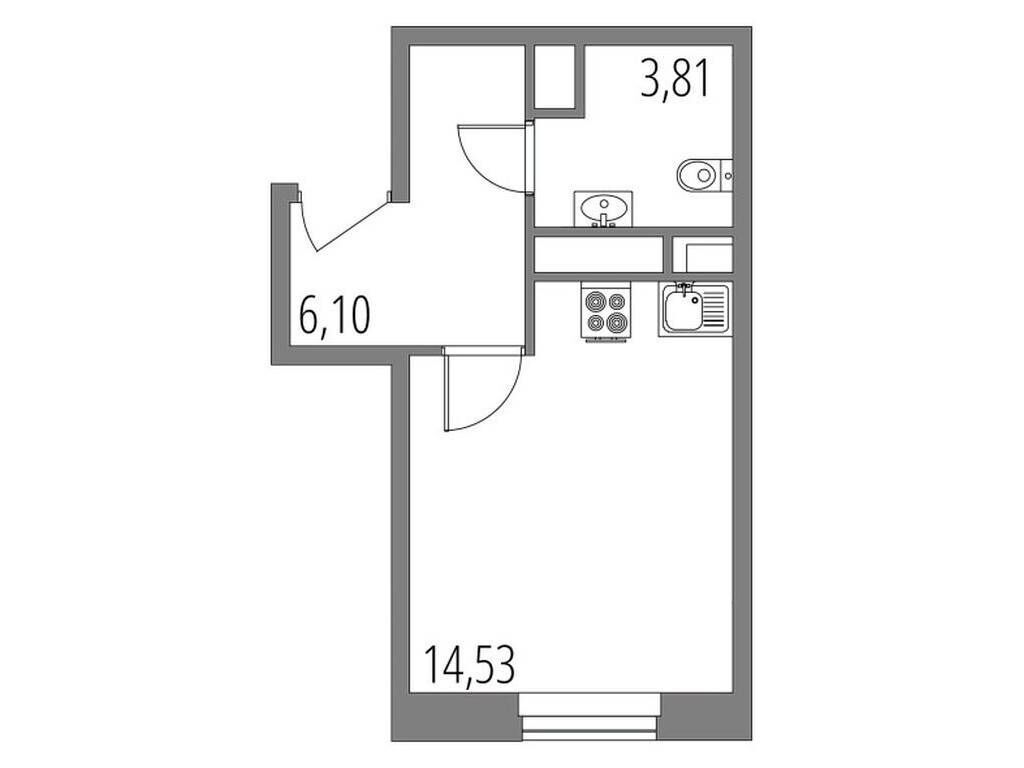 Планировка: Студия 24.44 м² в новостройке Внуково Парк