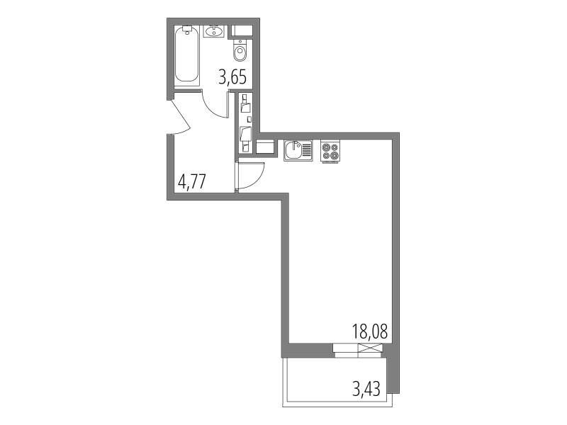 Планировка: Студия 28.22 м² в новостройке Внуково Парк