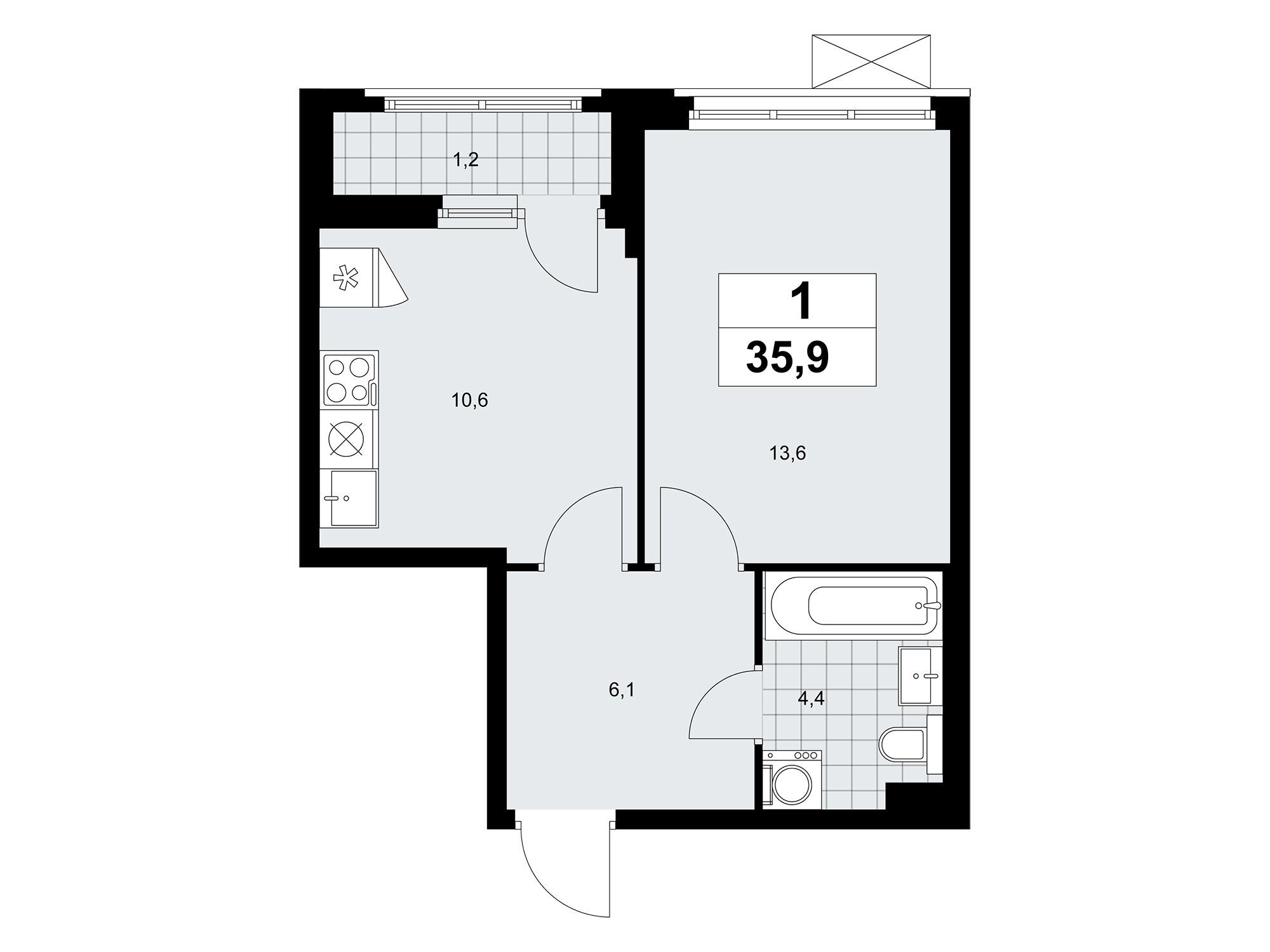 Планировка: 1-комн. квартира 35.90 м² в новостройке ЖК Прокшино